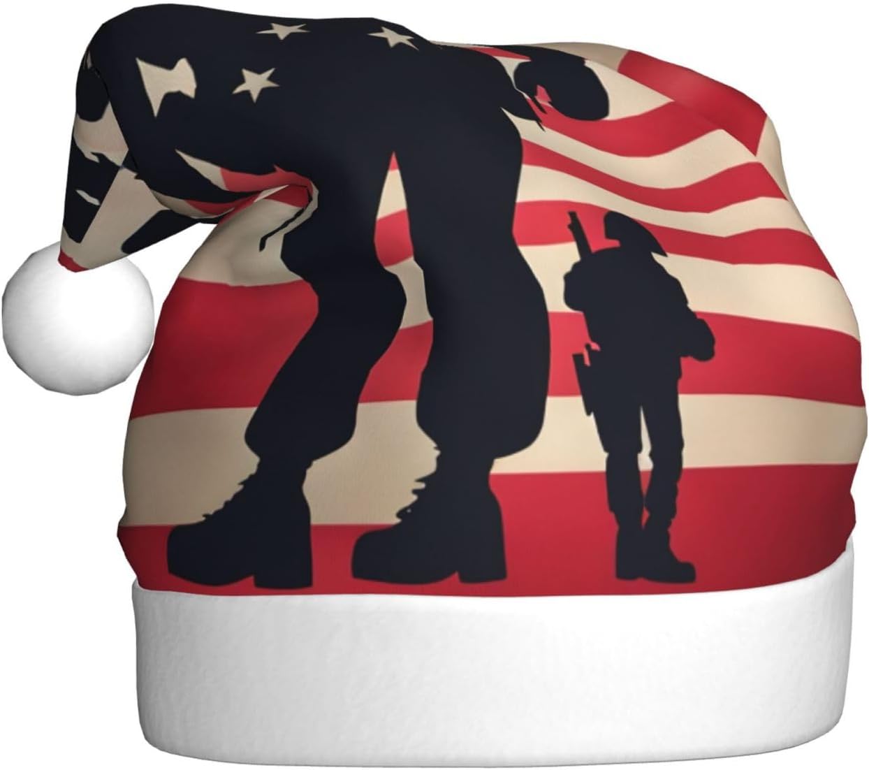 US Military Soldiers Patriotic Christmas Santa Hat Plush for Adults