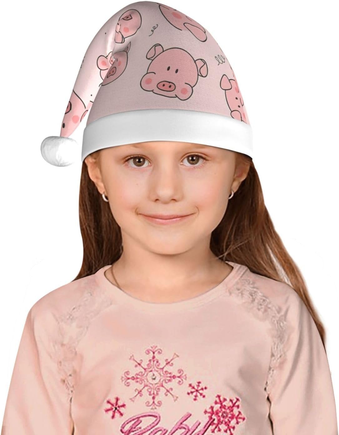 Pink Cute Pig Print Christmas Santa Hat Small Size 1