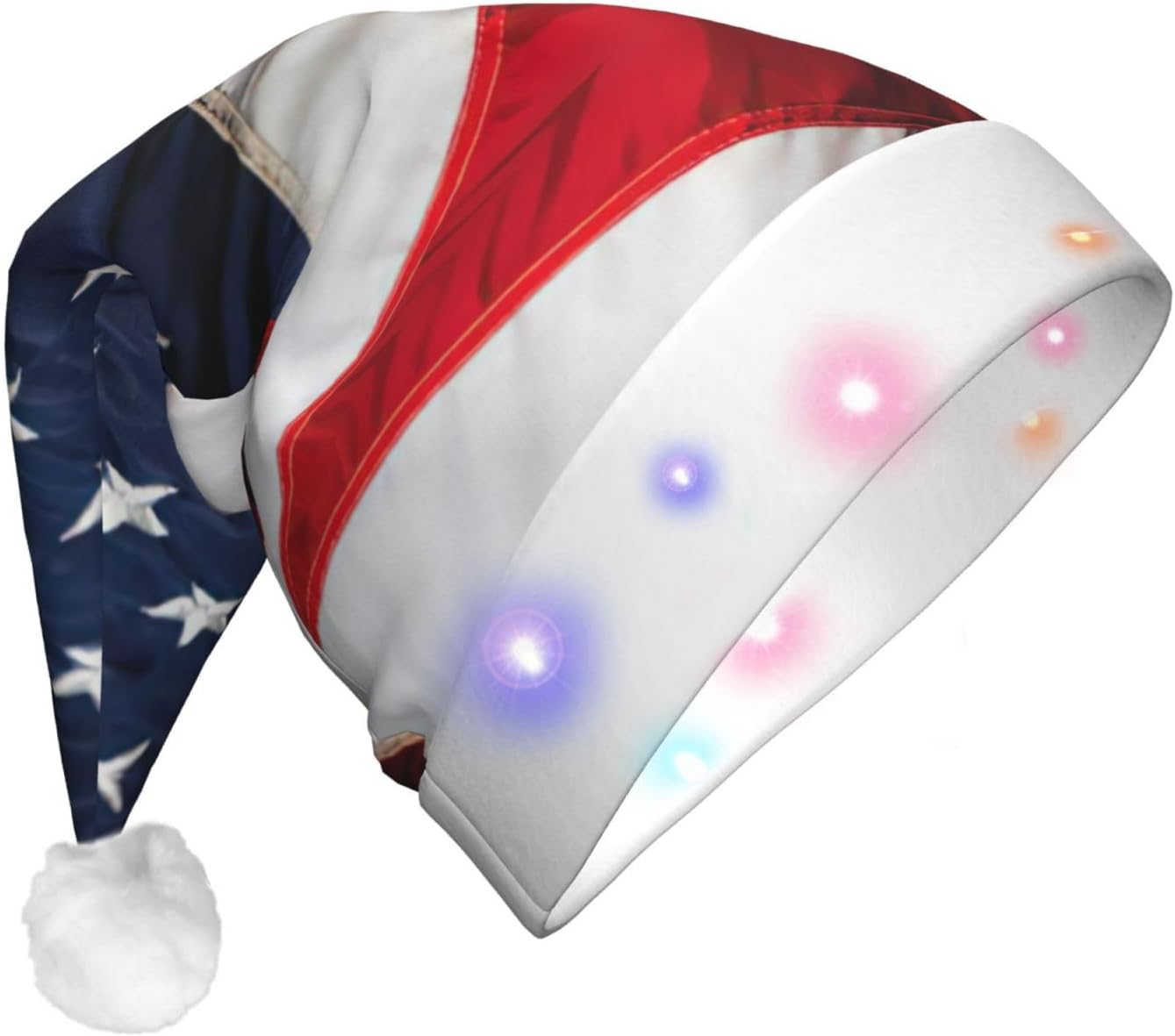 American Flag Print LED Christmas Santa Hat for Adults