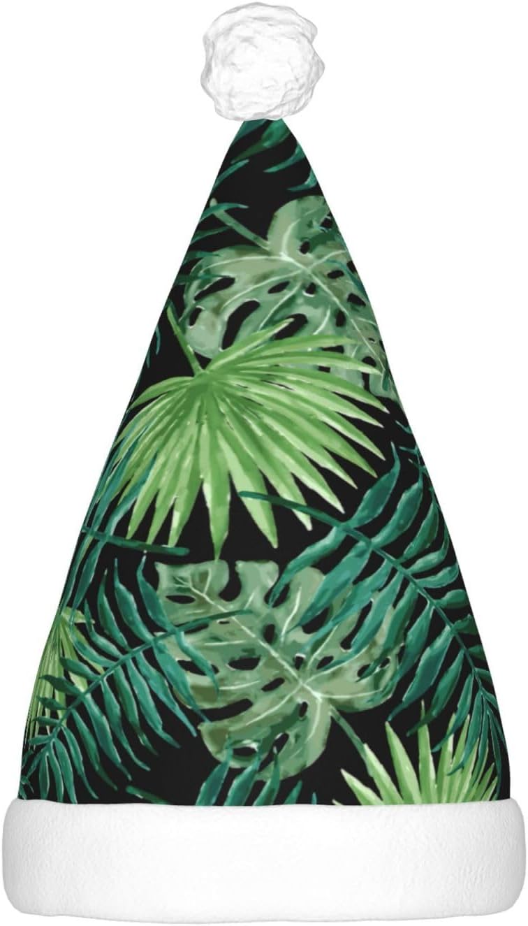 Transparent Palm Leaf Santa Hat Plush Light Up Christmas Headwear