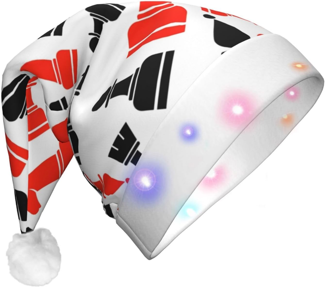 Chess Pattern Christmas Santa Hat Plush Light Up for Adults