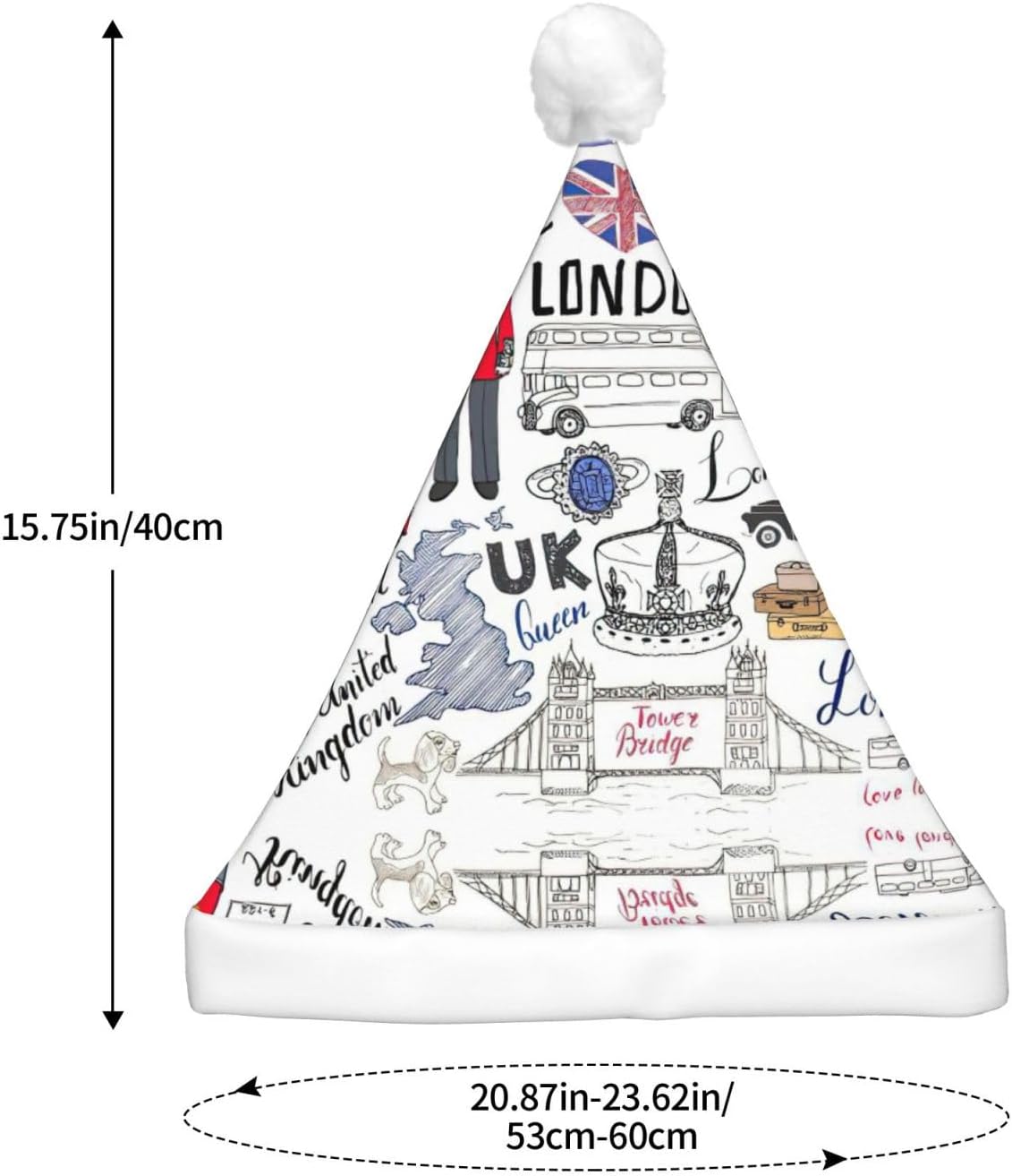 I Love London Print LED Christmas Santa Hat Plush