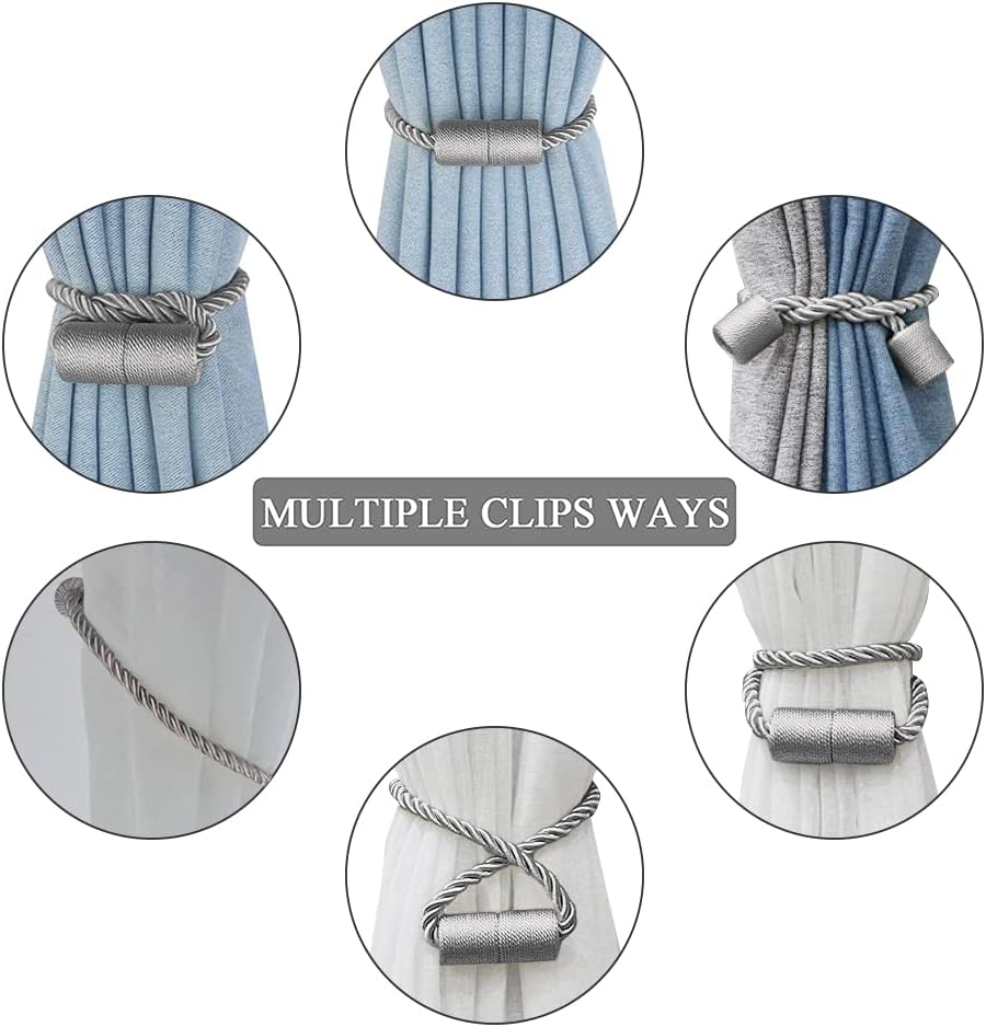 2 Pack Strong Magnetic Curtain Holdbacks - Grey