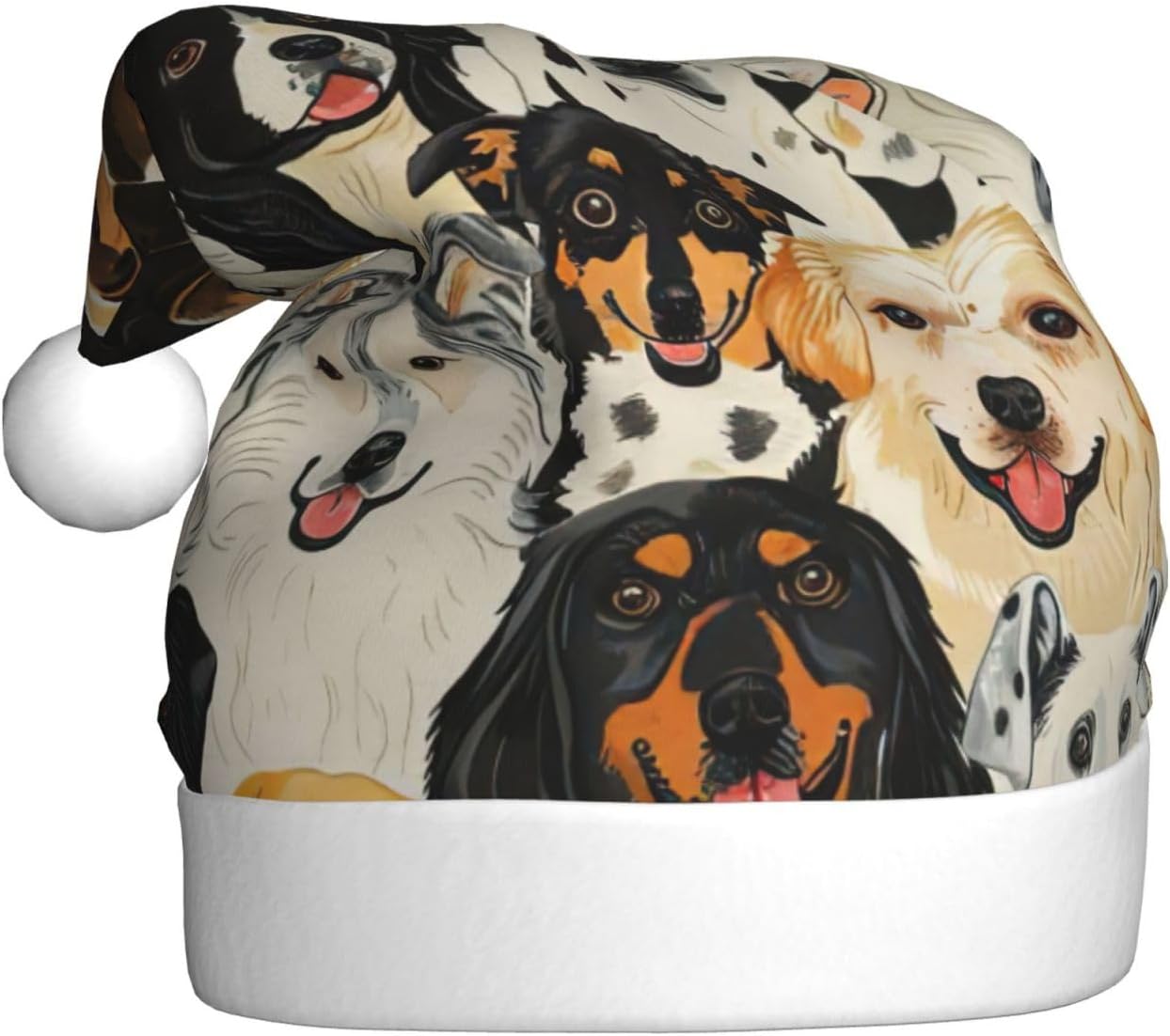 Dogs Print Christmas Santa Hat Plush Funny Adult Party Hat