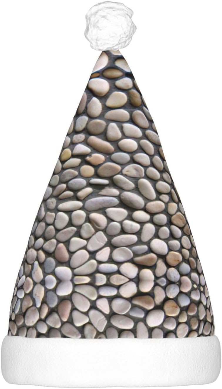 Pebble Stone Print Christmas Santa Hat Plush Light Up for Adults