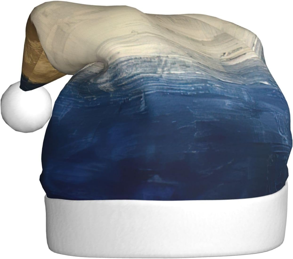 Gold Blue White Print Christmas Santa Hat Plush for Adult