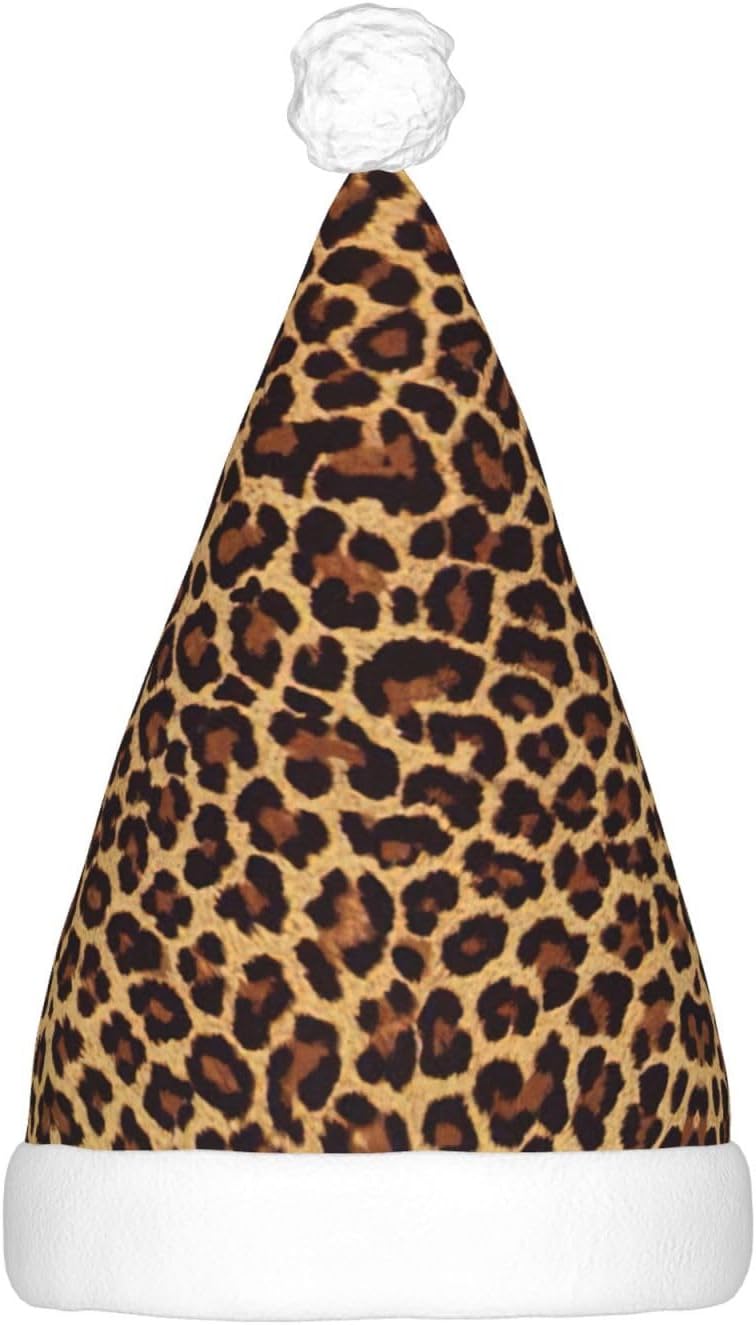 Leopard Patterned Light Up Christmas Santa Hat for Adults