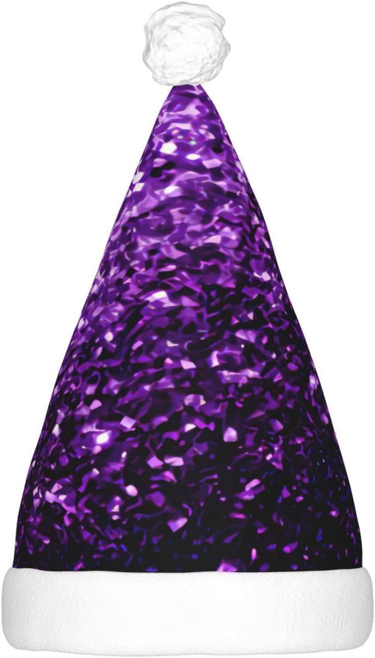 Beautiful Purple Glitter Print Christmas Hat with LED