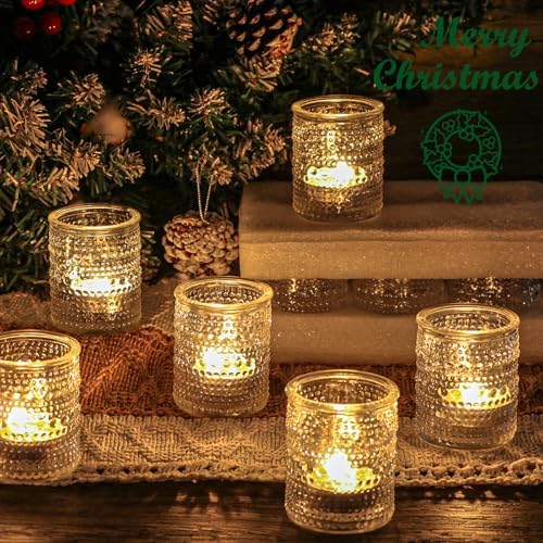 HOXHA 6 Pack Clear Glass Votive Candle Holders