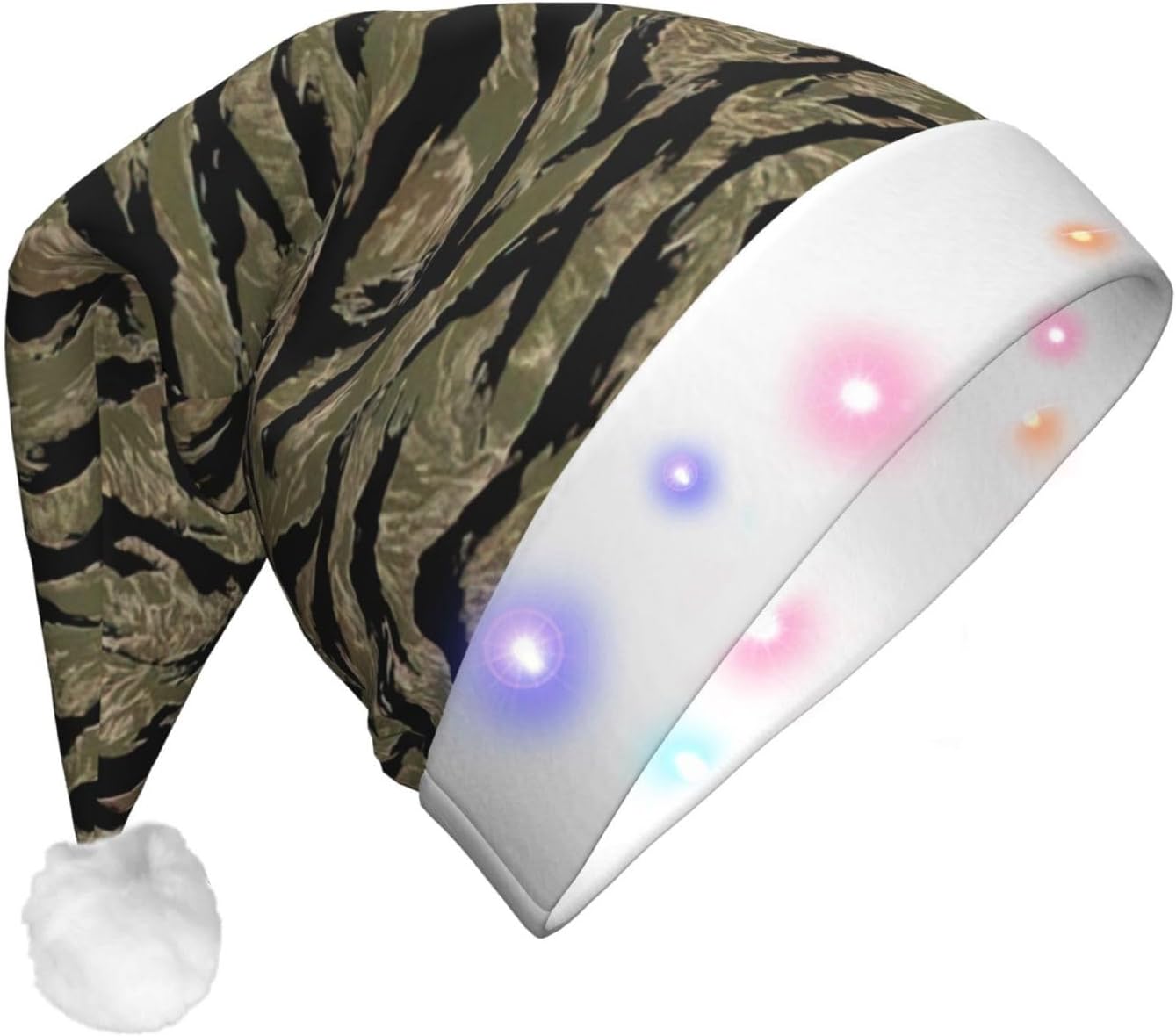 QINZHENG Tiger Stripe Camo Santa Hat with LED Lights