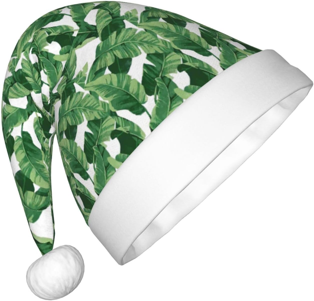 Cute Green Palm Leaves Print Santa Hat Small Size