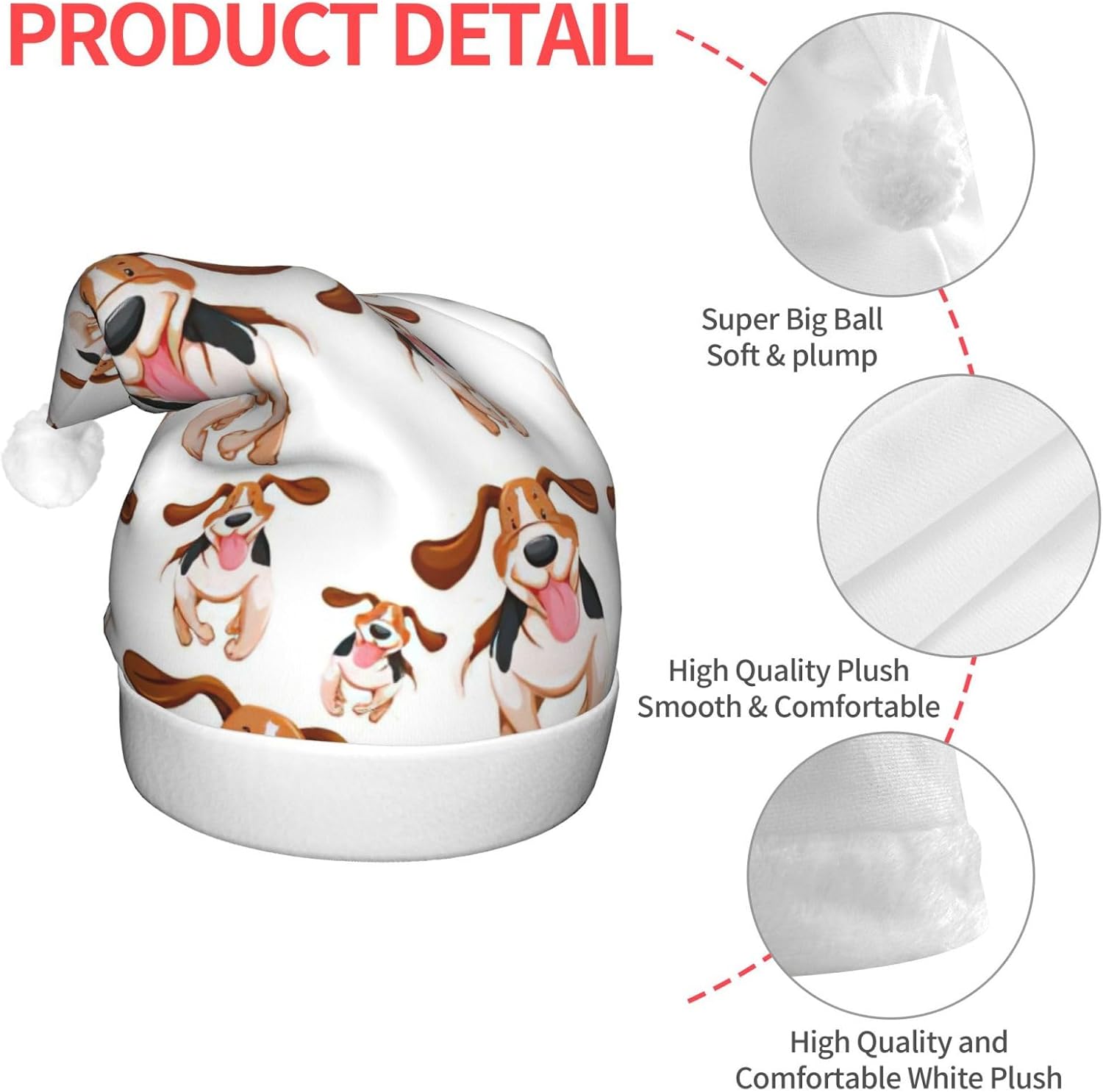 Cartoon Pug Print Light Up Santa Hat For Adults