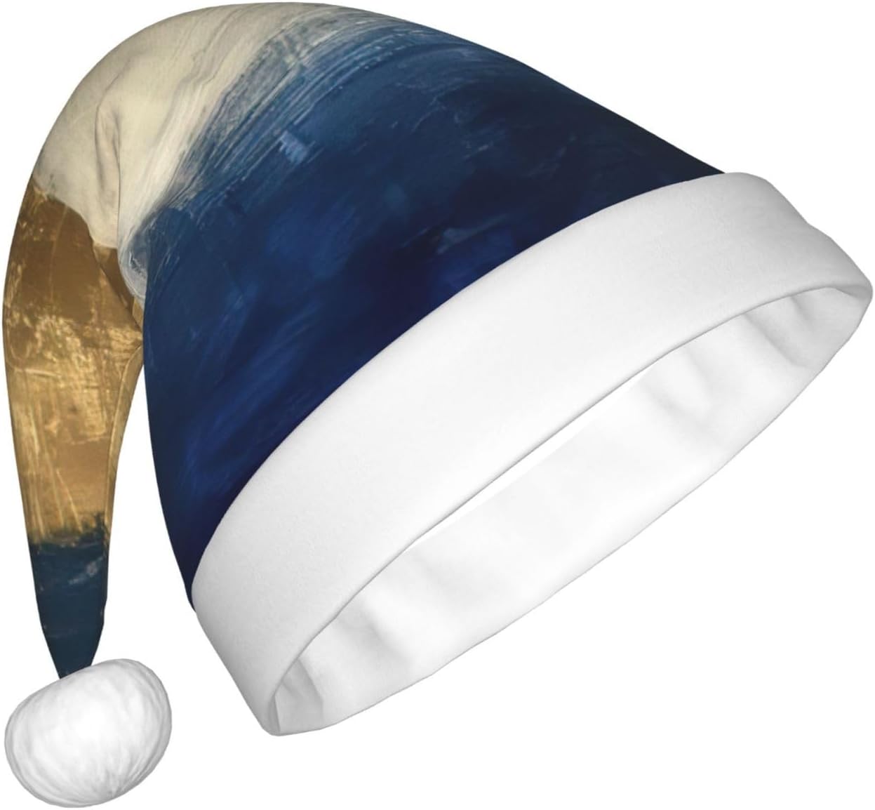Gold Blue White Print Christmas Santa Hat Plush for Adult