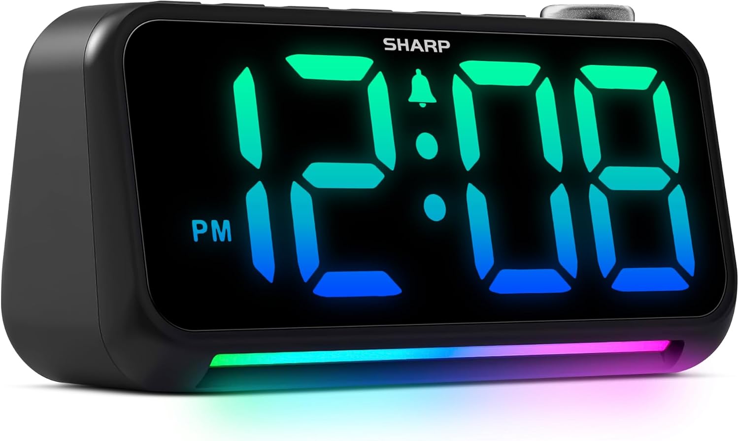 Sharp Loud Alarm Clock with RGB Night Light and USB Charger