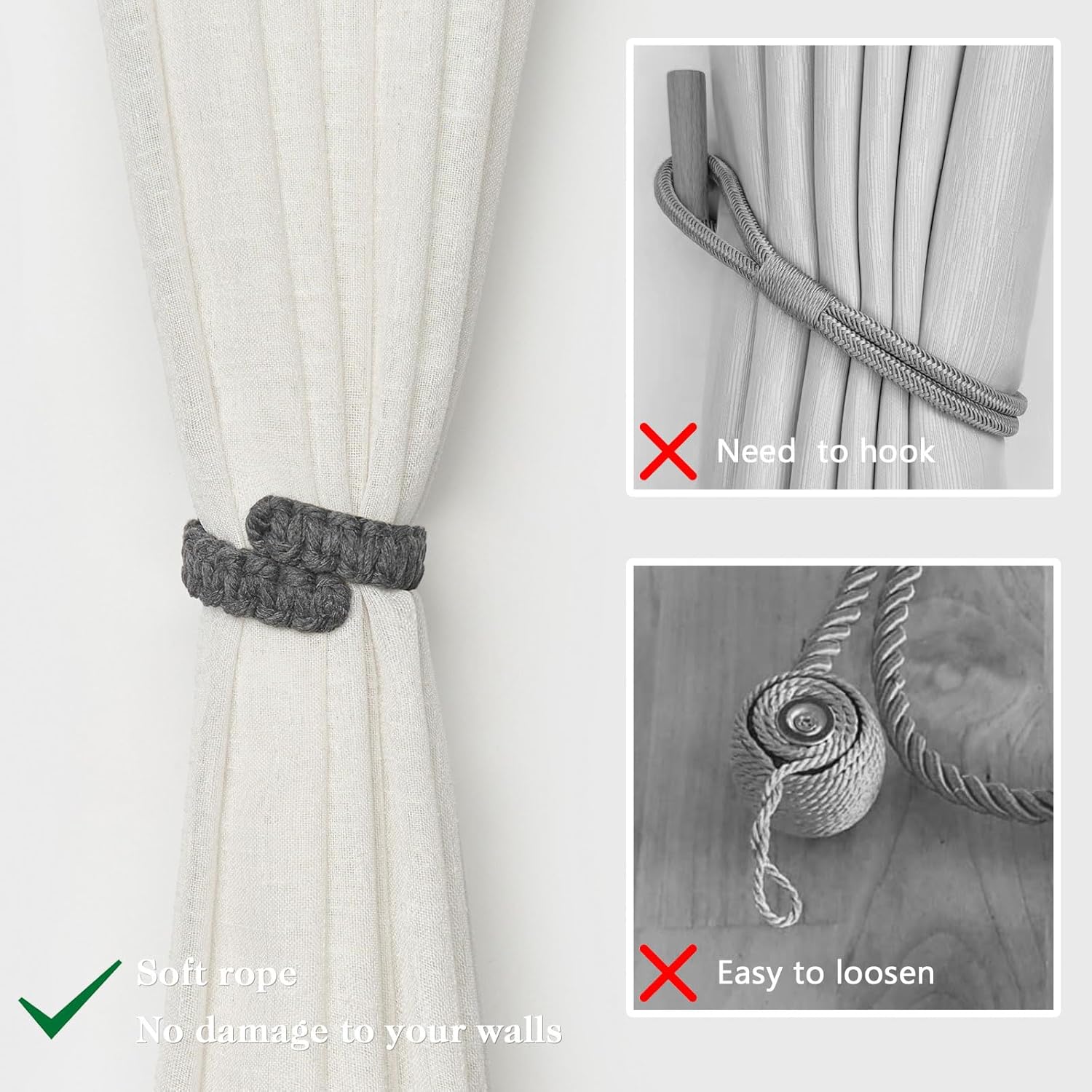 NICEEC 2 Pack Cotton Rope Curtain Tiebacks