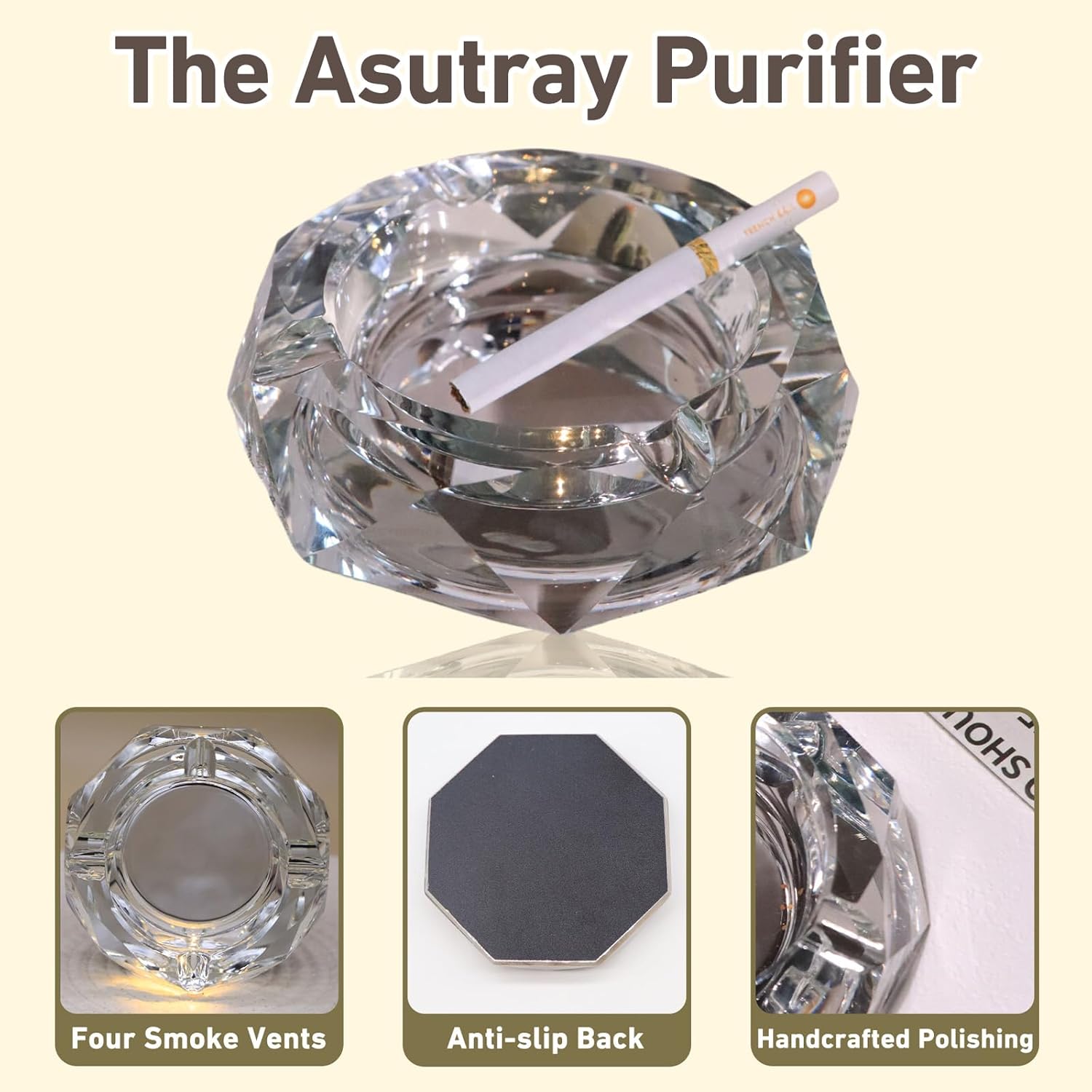Coomin Crystal Glass Ash Tray with Iridescent Finish