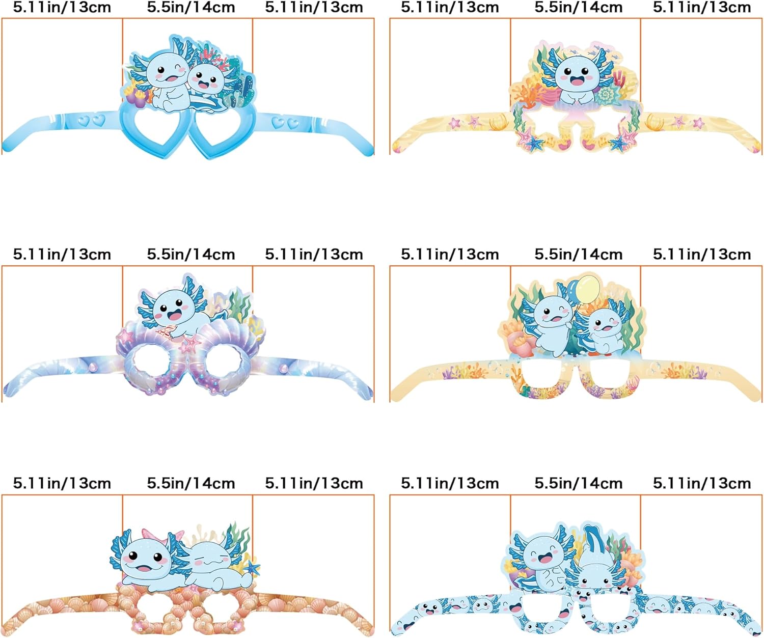12 Pcs Blue Axolotl Party Eyewear for Birthday Decorations