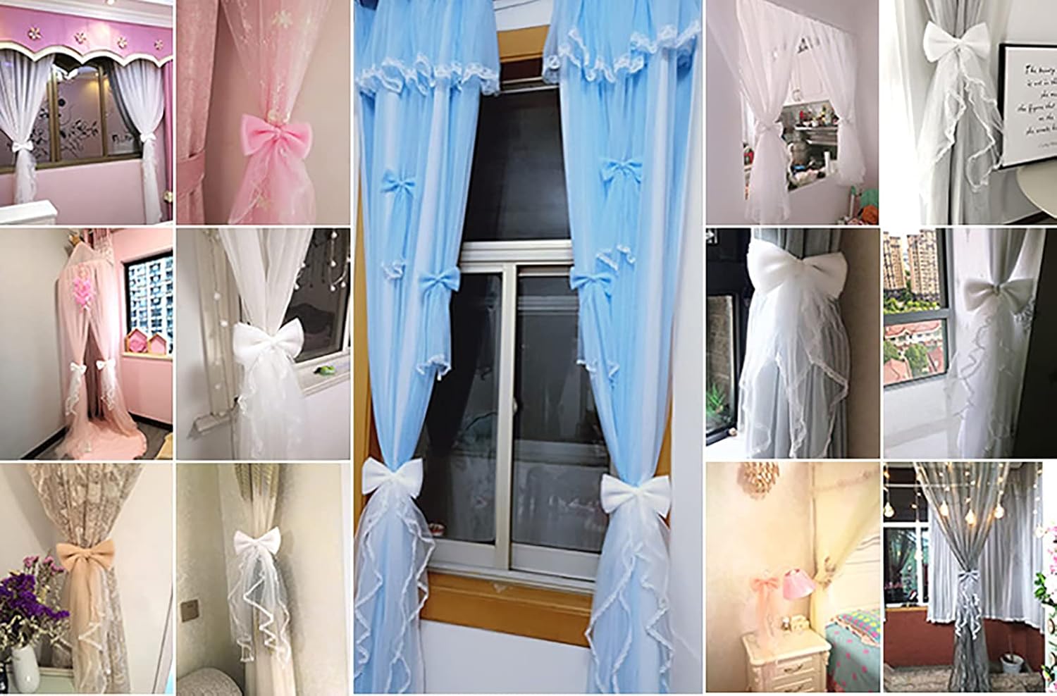 2 Pcs Gauze Curtain Tiebacks with Tassels