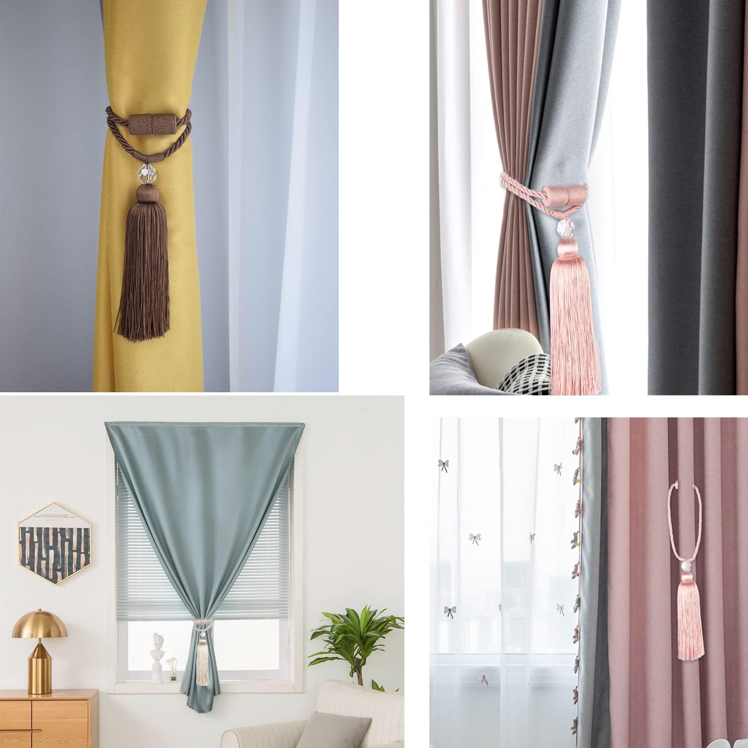BEL AVENIR Magnetic Curtain Holdbacks Tassel Rope Tieback