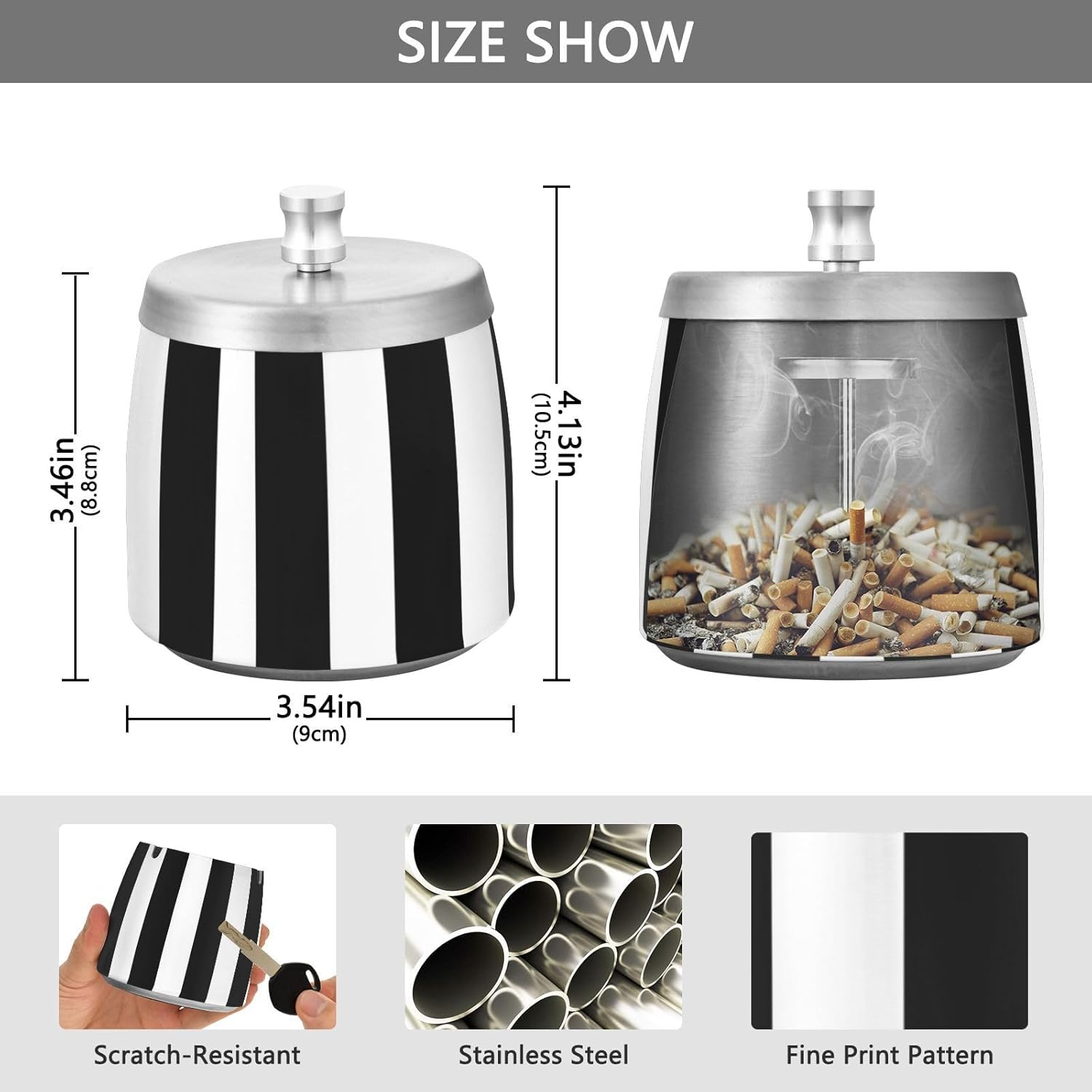 Stainless Steel Windproof Ash Tray for Outdoor Use