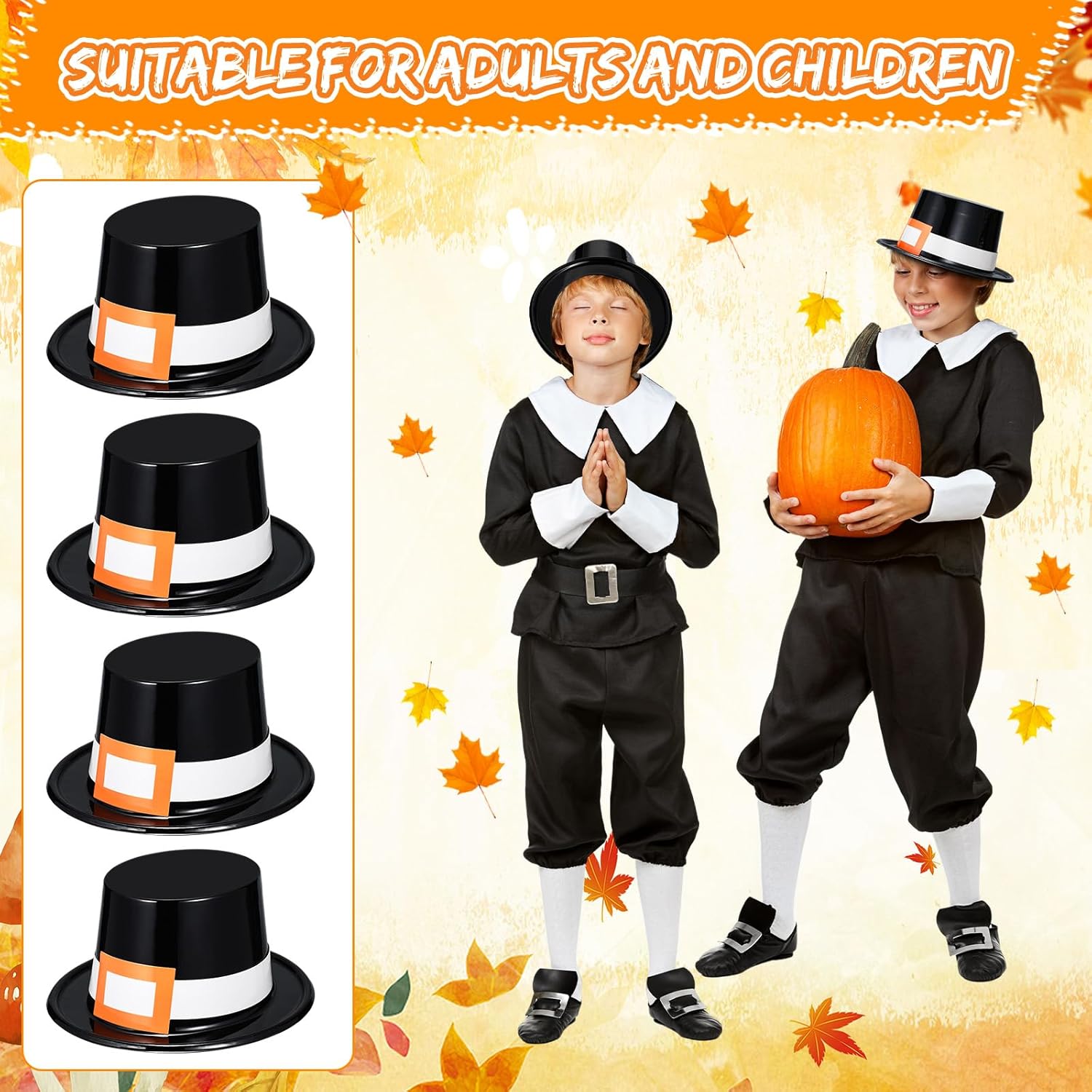 Liliful 4 Pcs Thanksgiving Pilgrim Hats Costume Accessory for Adults