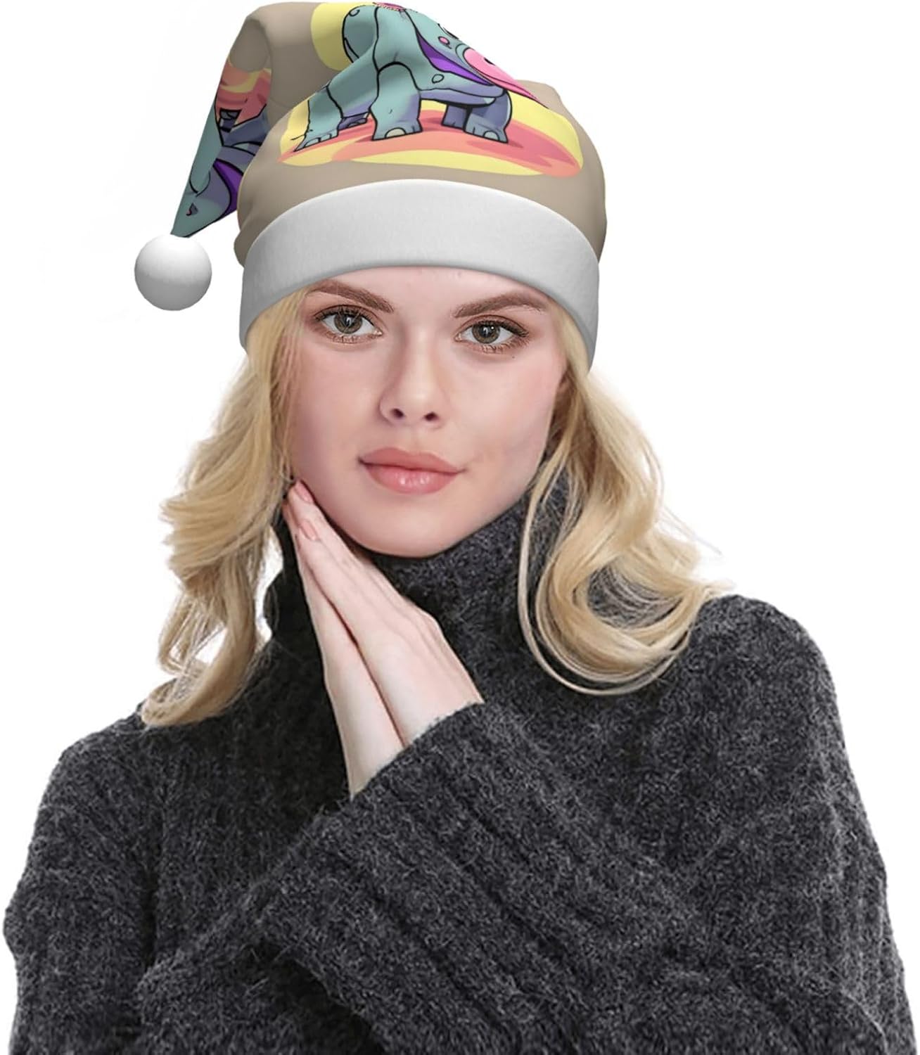 QinZheng Cartoon Hippo Santa Hat Personalized Xmas Gift for Women Adult