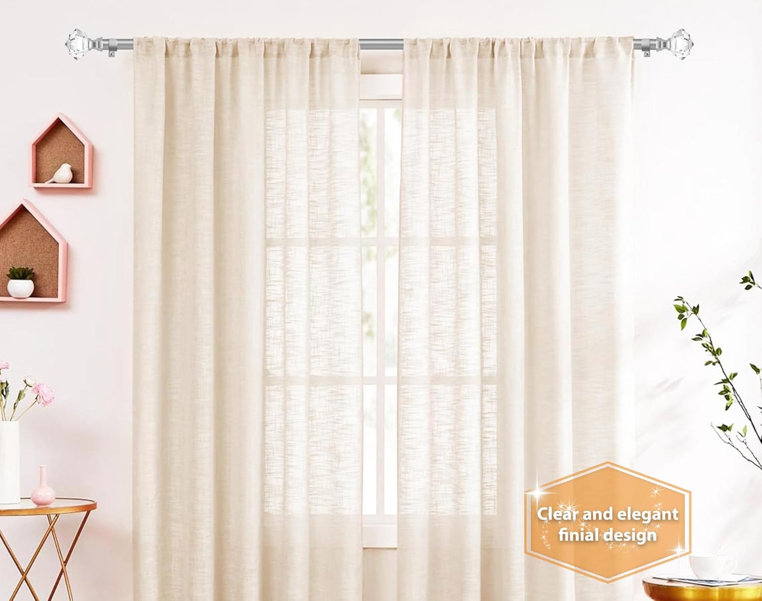 TONIAL Window Rods 32-86 Inches with Acrylic Diamond Finial and Nickel Finish