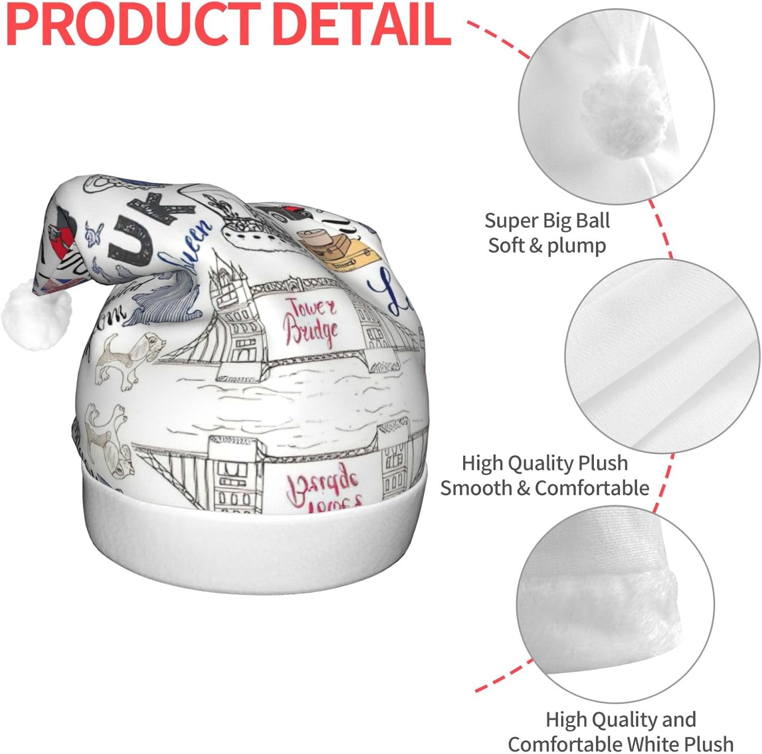 I Love London Print LED Christmas Santa Hat Plush