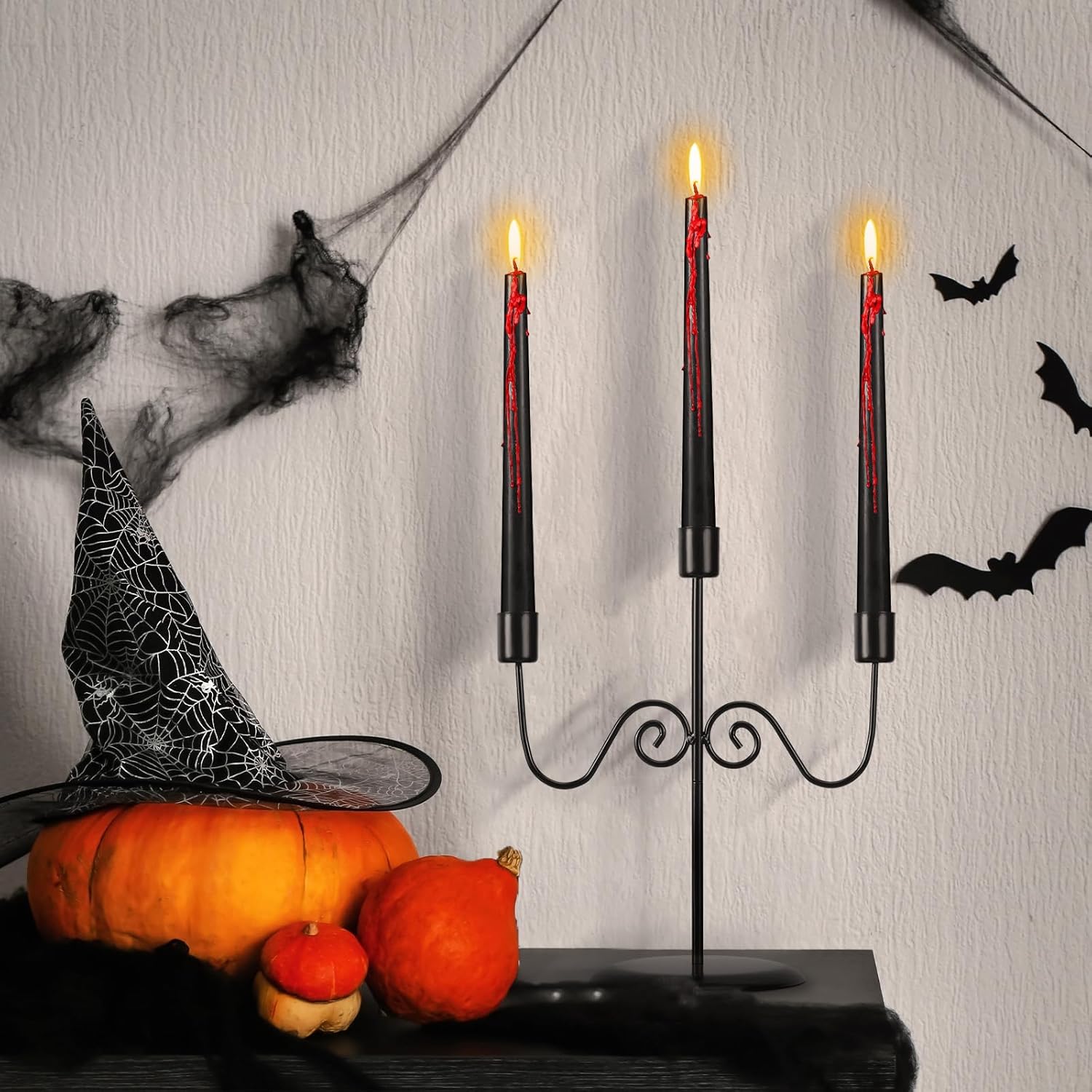 3 Arms Halloween Candelabra with 3 Bleeding Candles