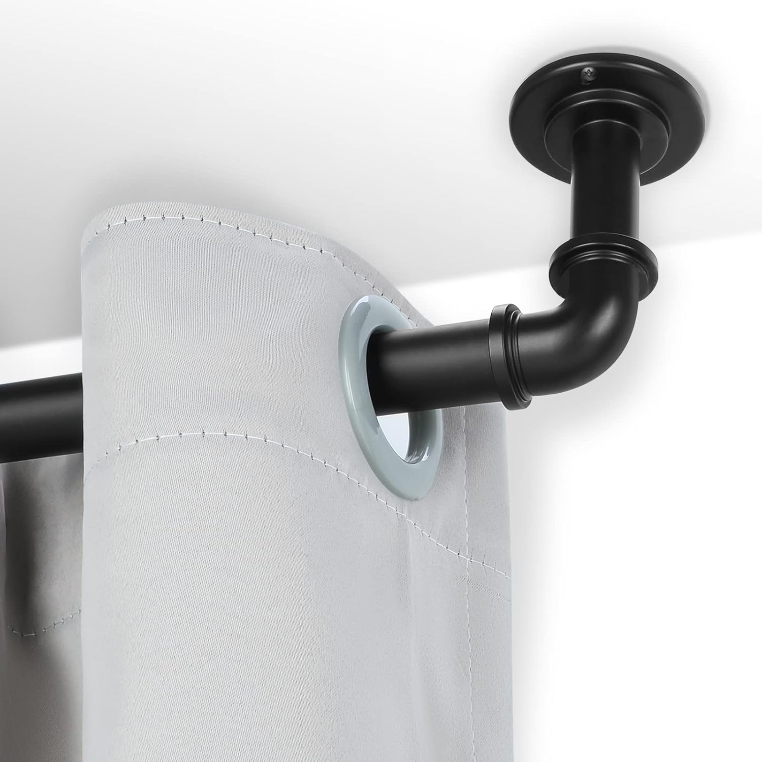 OLV Black Industrial Curtain Rods 48-84 Inch