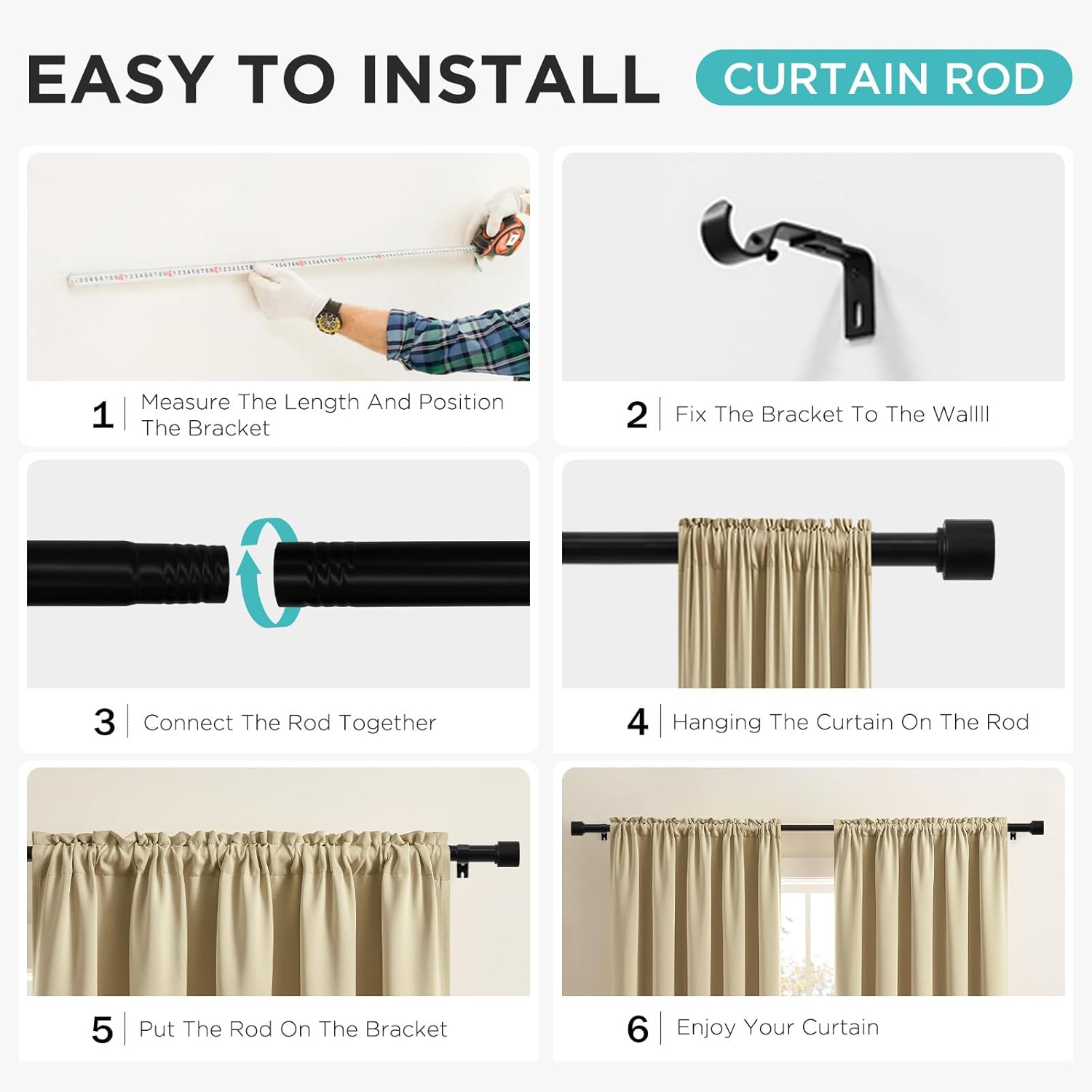 Joydeco Adjustable Curtain Rods 32-120 Inches