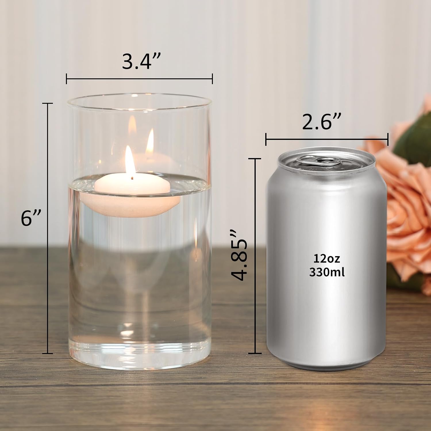 6 Pack Clear Glass Cylinder Vase for Table Centerpieces