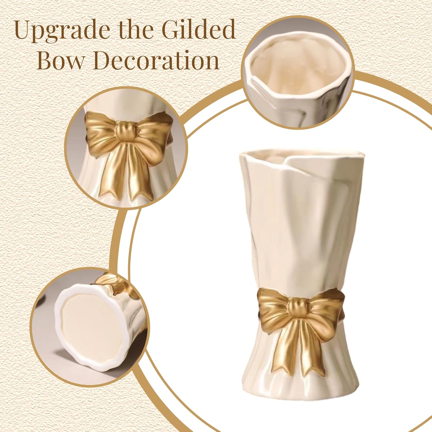 WLGRANJIA Bow Vase White Ceramic for Home Decor