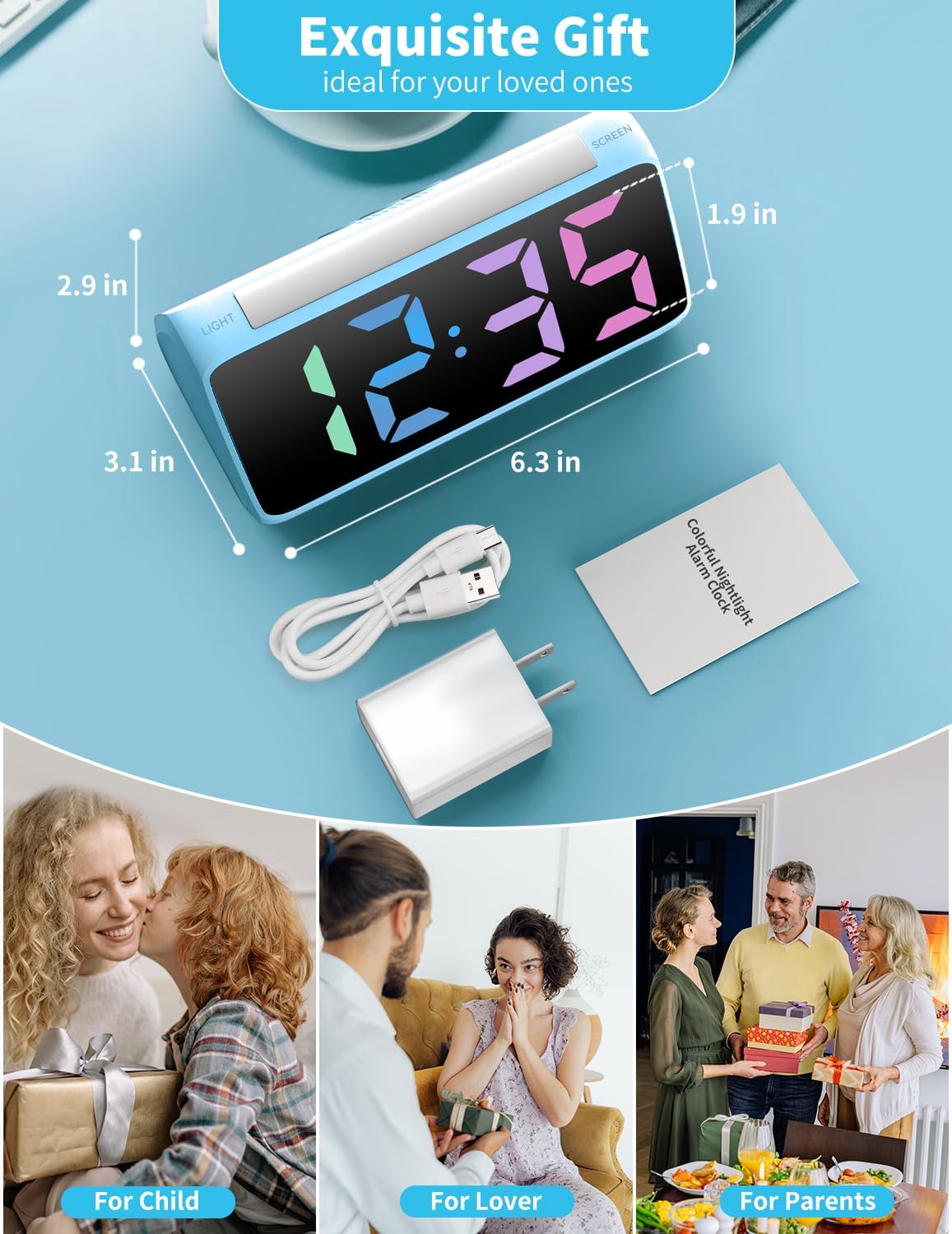 Netzu Digital Alarm Clock with RGB Night Light and Dual Alarm