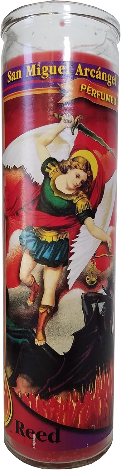 San Miguel Arcangel Red Perfumed Pillar Candle 1