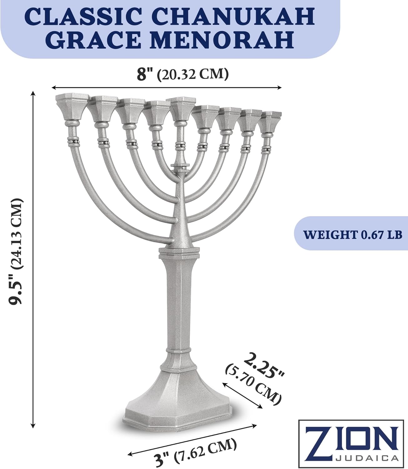 Traditional Classic Hanukkah Menorah 95 Inches Tall