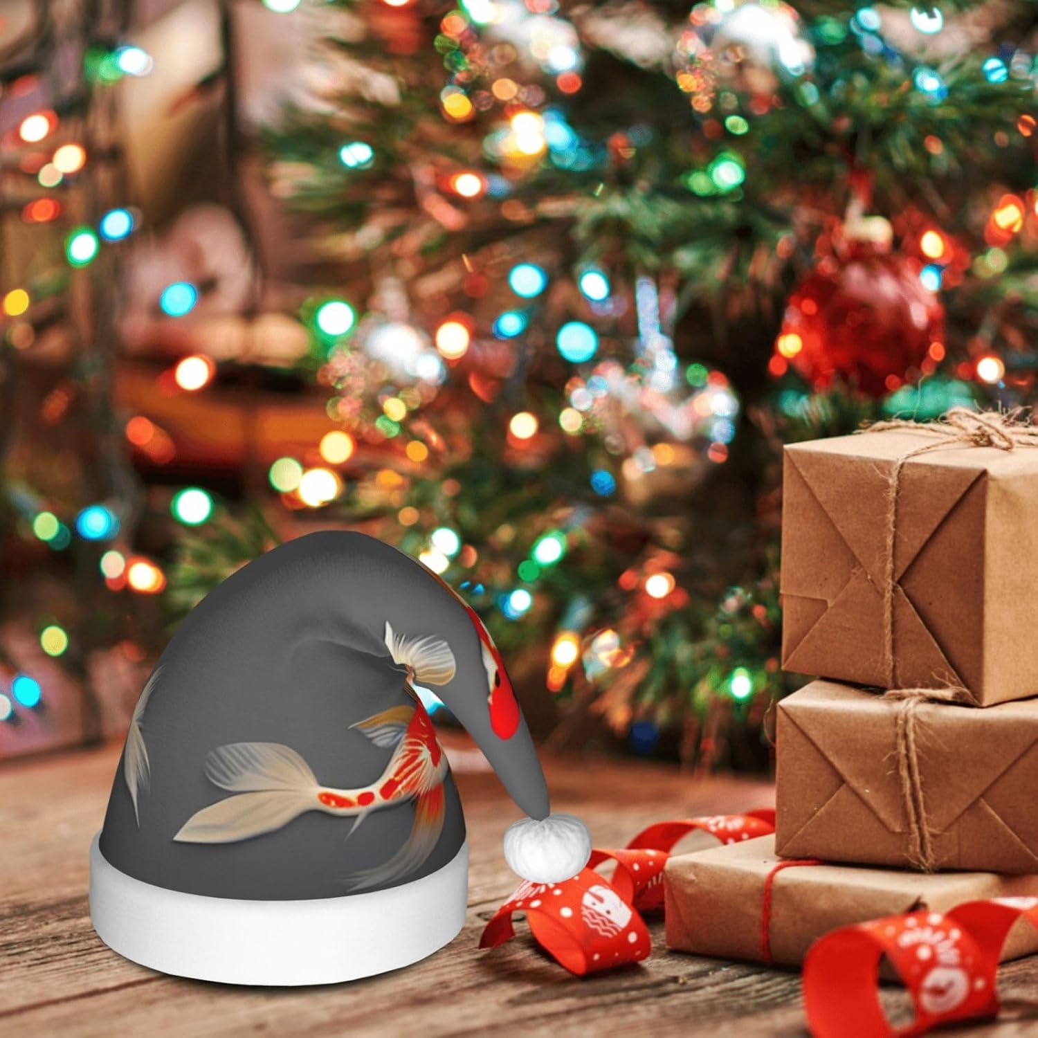 Traditional Koi Carp Spots Santa Hat for Christmas Party Favors