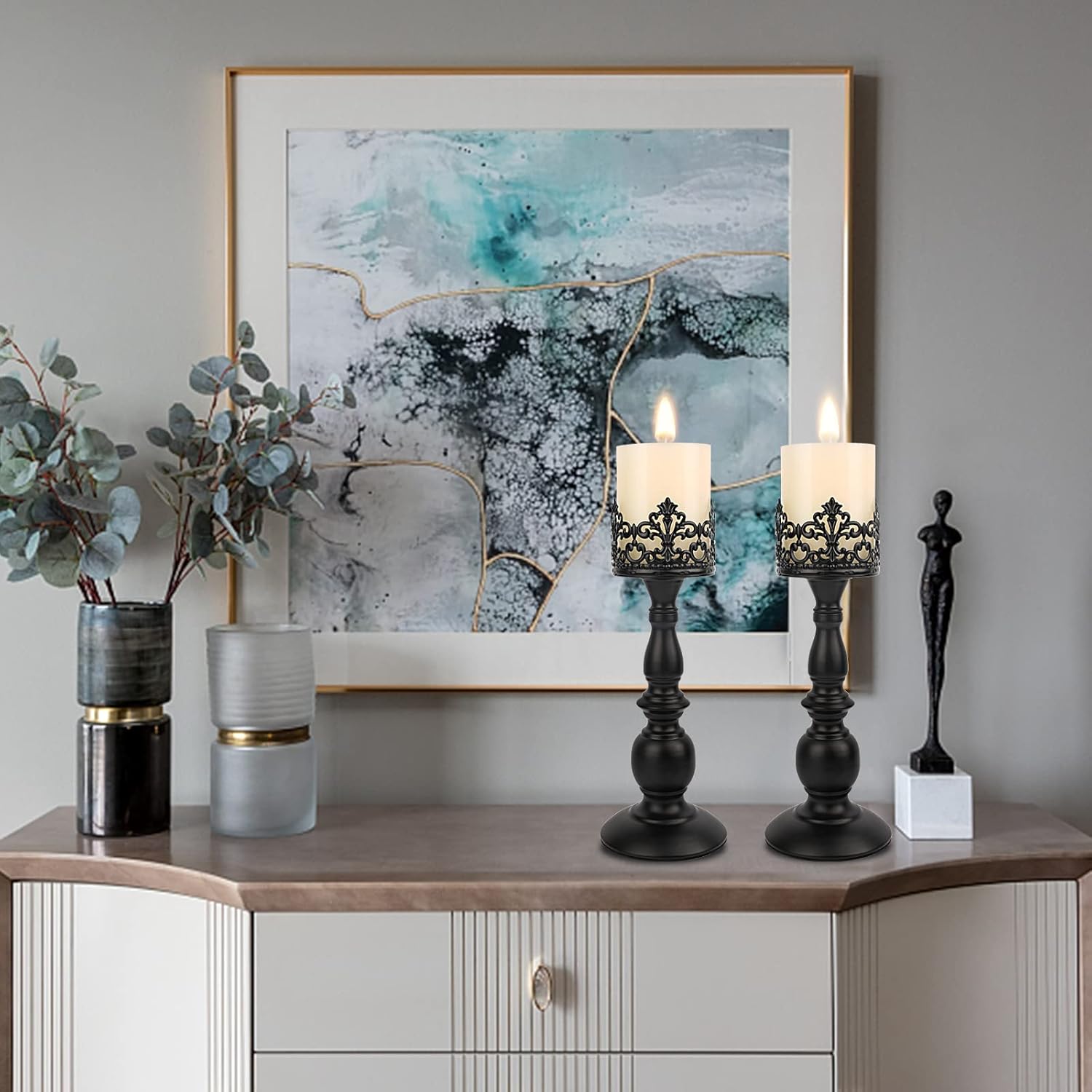 Gothic Matte Black Candle Holder Set of 2