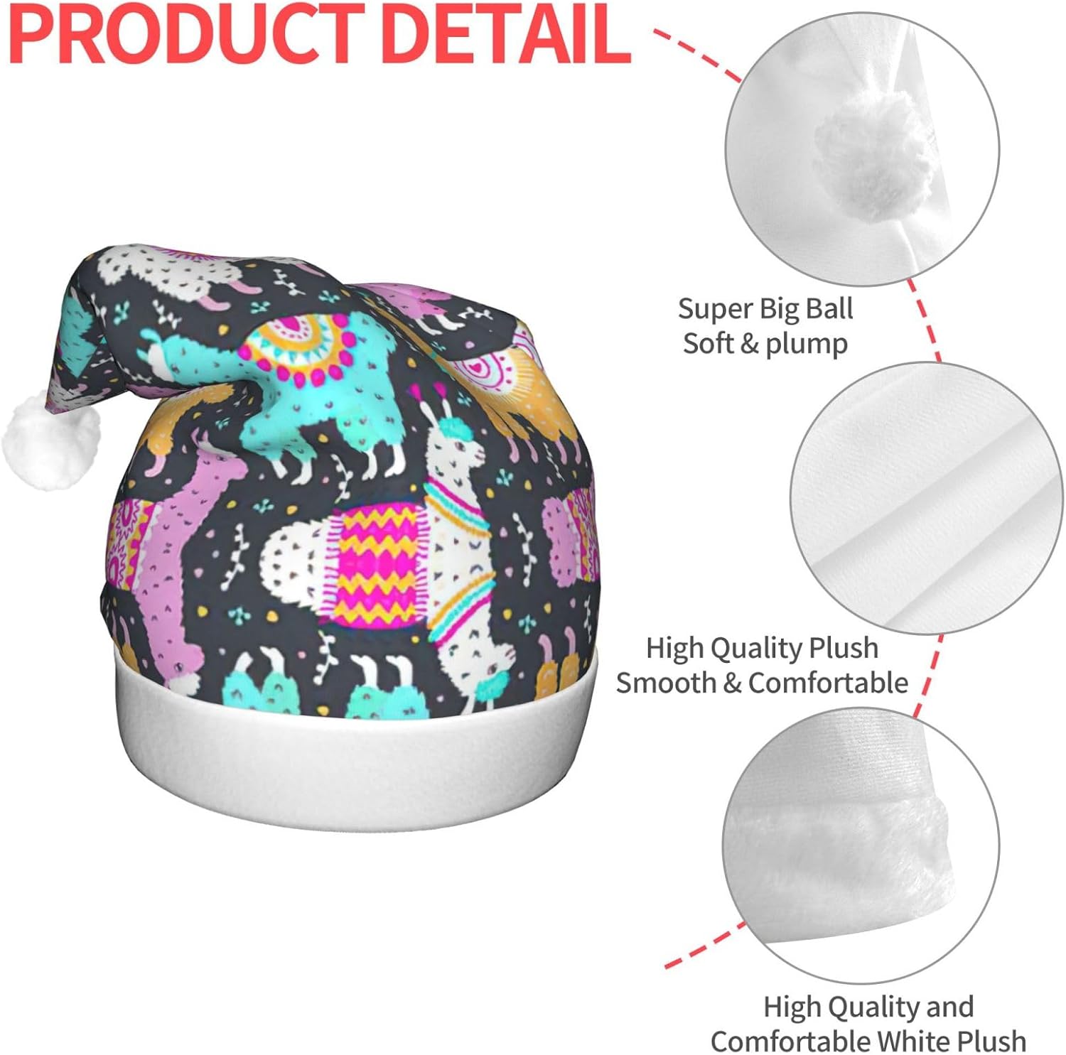 Indian Alpaca Print Christmas Santa Hat Plush LED Light Up for Adults