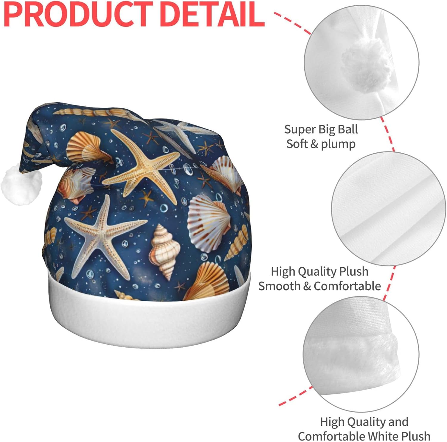 Starfish Seashell Pattern Light Up Santa Hat for Adults