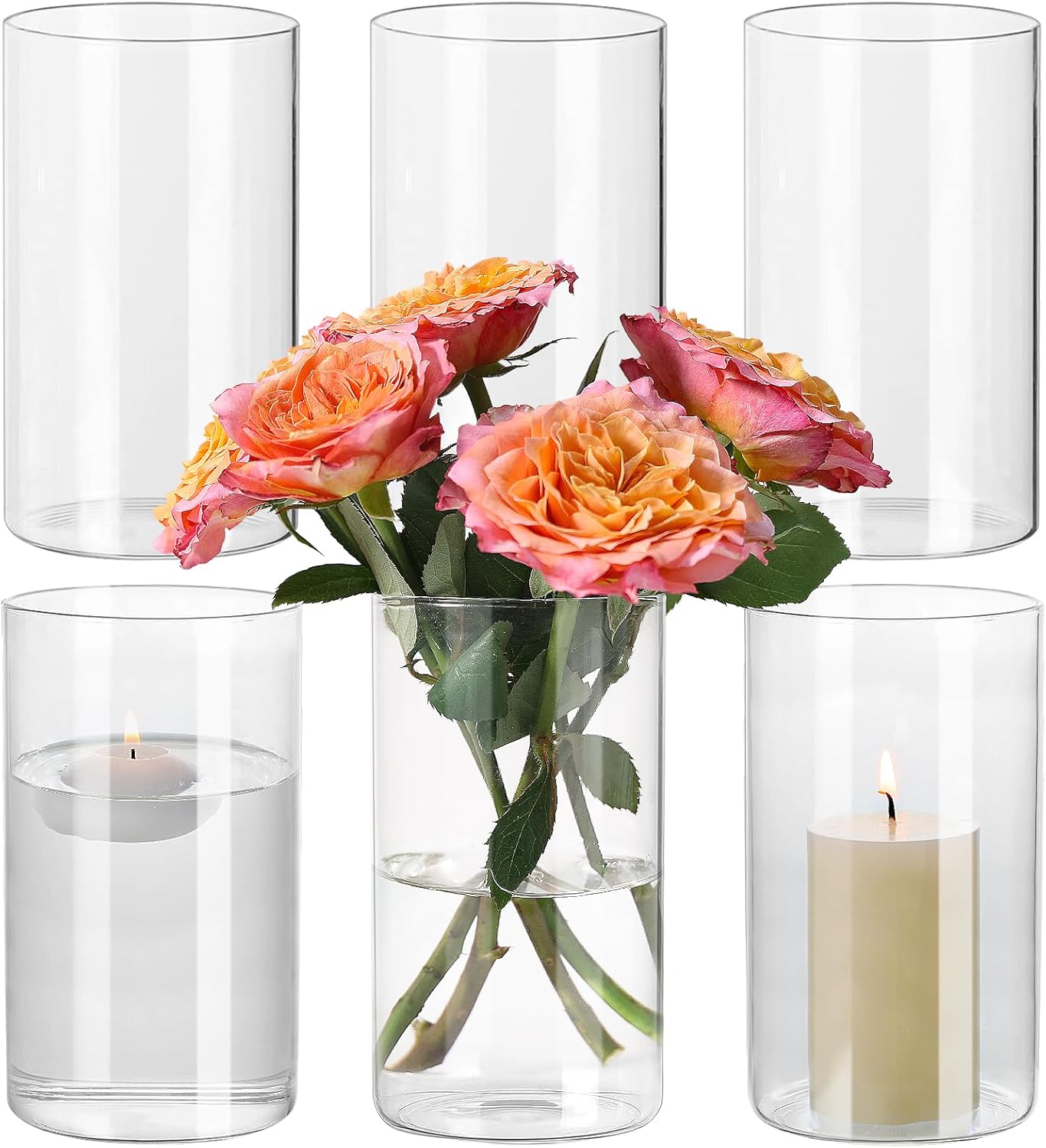6 Pack Clear Glass Cylinder Vase for Table Centerpieces