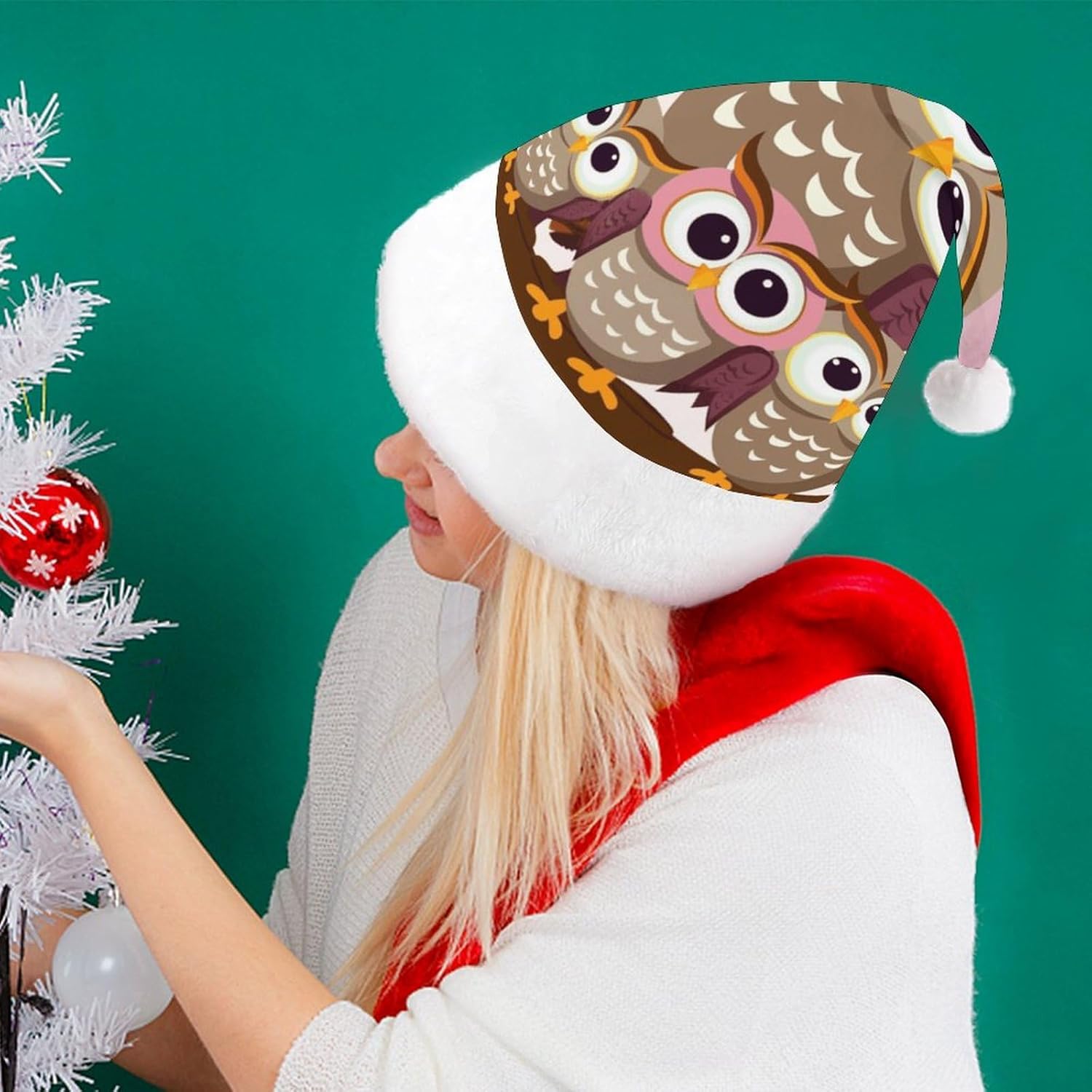 Santa Hat Owls Christmas Party Headwear for Adults