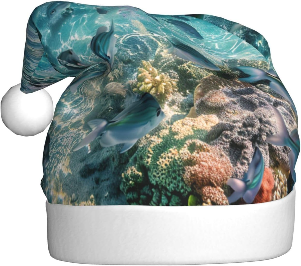 Marine Life Print Christmas Santa Hat Plush Funny for Adults