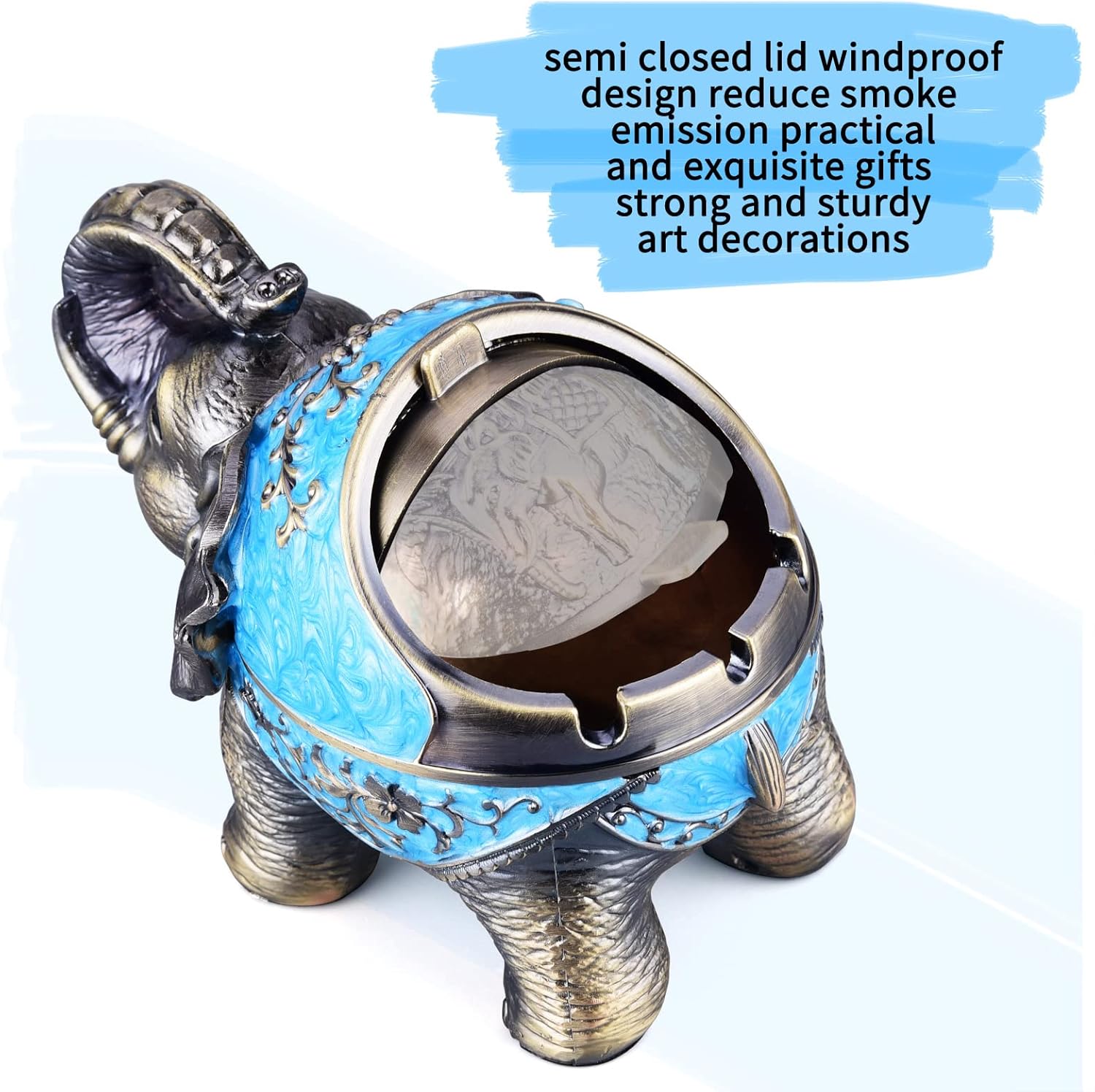 LAUYOO Stand Elephant Windproof Ashtray with Lid