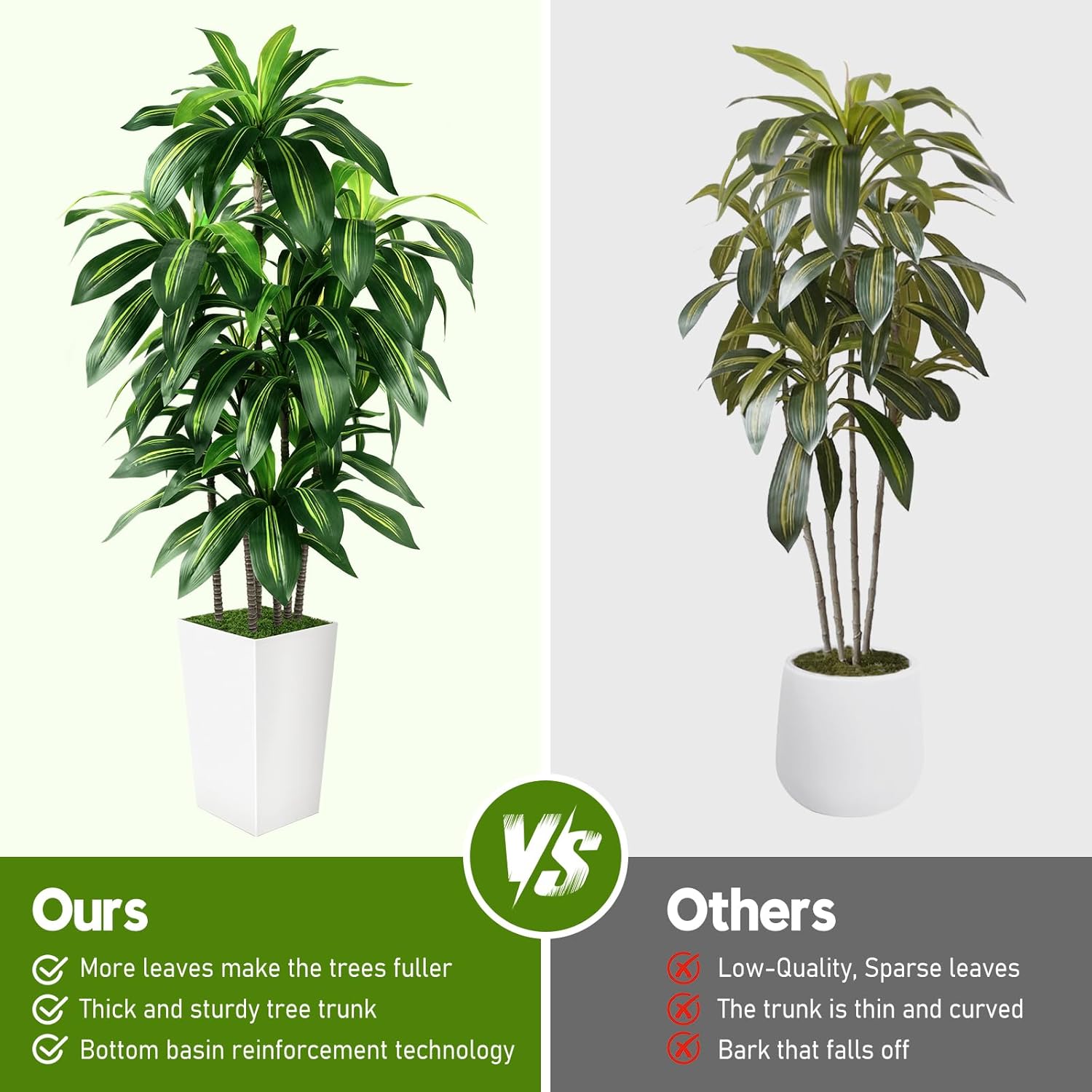 PUUKU 5FT Artificial Dracaena Tree with White Planter