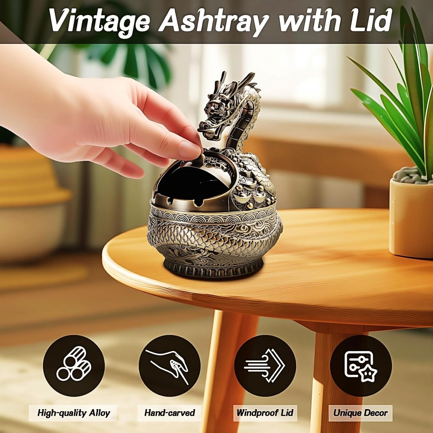 Stylitzy 2025 Dragon Ashtray with Lid for Cigarettes