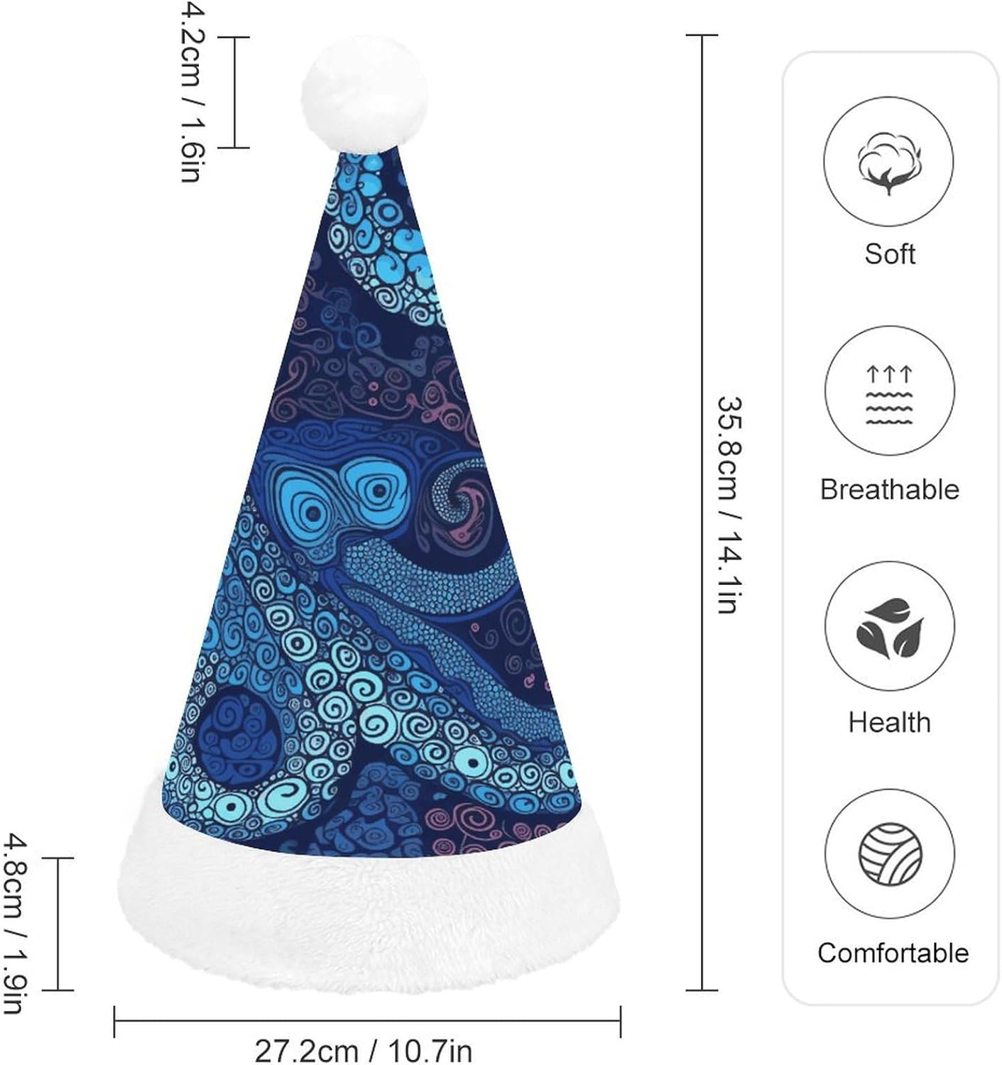 Christmas Santa Hat Blue Octopus Holiday Costume Headwear