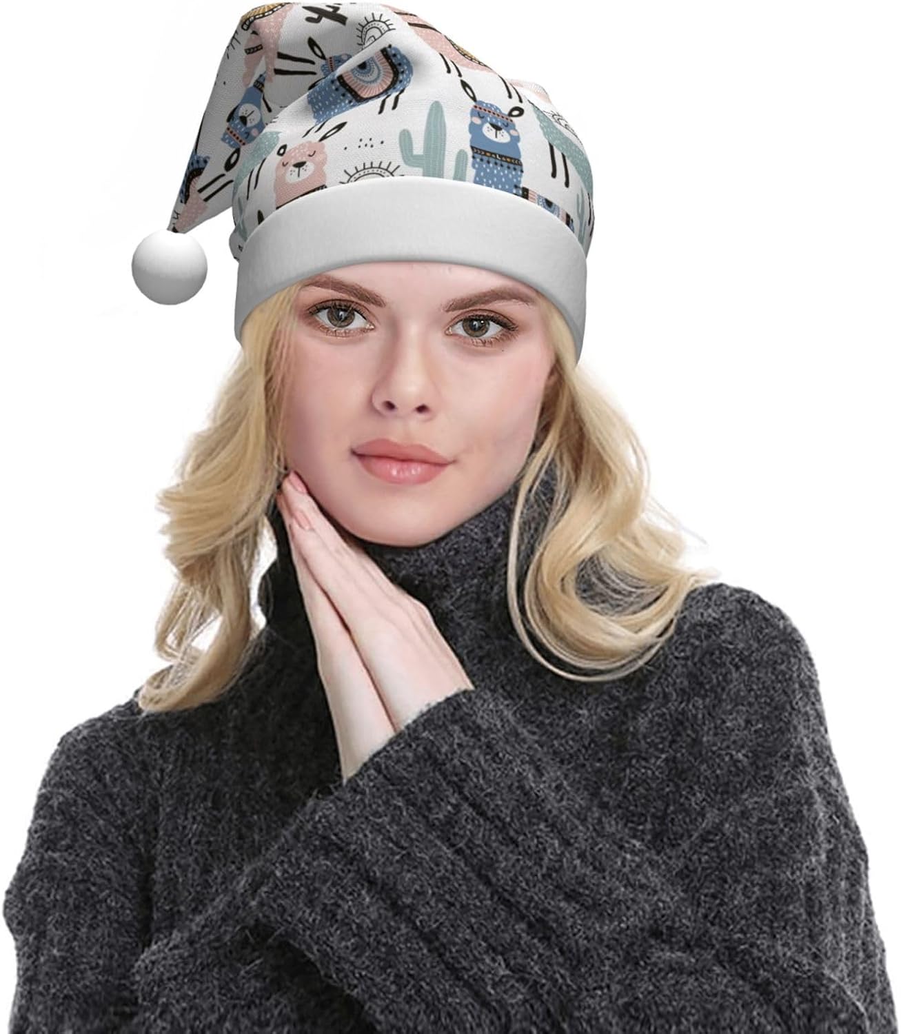 QINZHENG Llama Alpaca Cactus Print Santa Hat