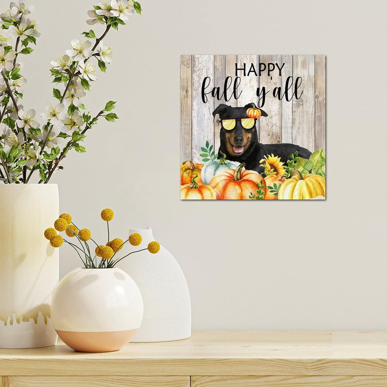 Thanksgiving Hello Fall Decor Wood Plaque 8x8in