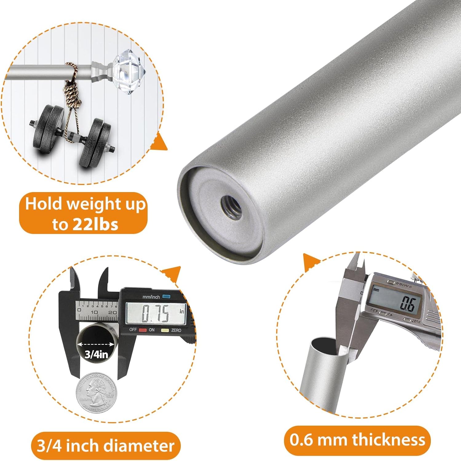 TONIAL Window Rods 32-86 Inches with Acrylic Diamond Finial and Nickel Finish